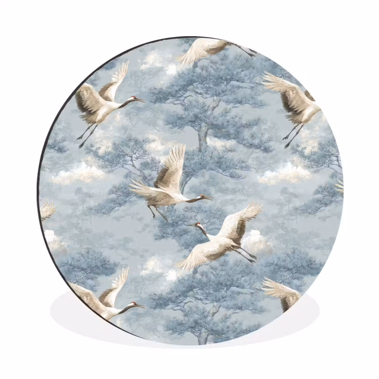 Wolken - Kraanvogels - Blauw Wandcirkel aluminium klein 190 -3d
