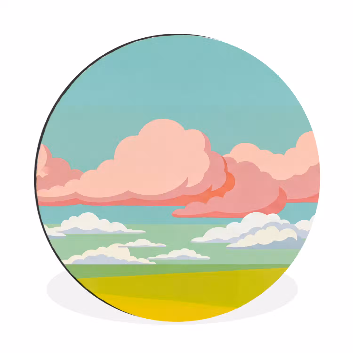 Wolken - Roze - Natuur - Modern - Pastel Wandcirkel aluminium klein -3d