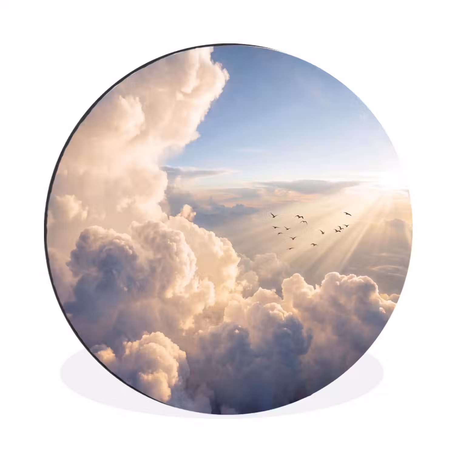 Wolken - Zonnestralen - Natuur - Wit Wandcirkel aluminium klein -3d