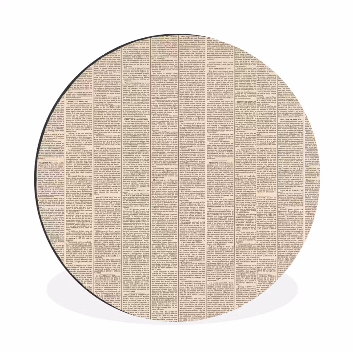 Krant - Nieuws - Historisch - Vintage - Beige Wandcirkel aluminium klein -3d