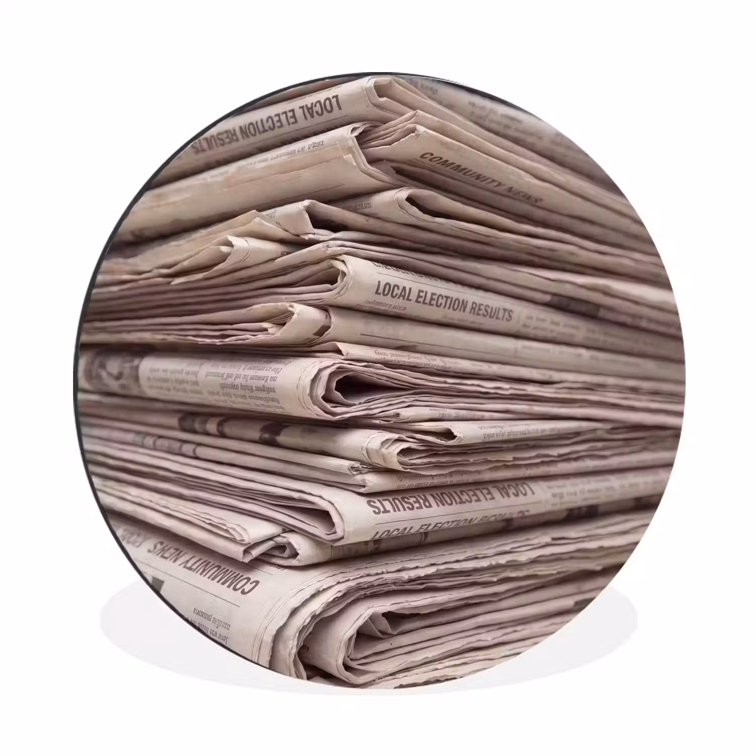 Kranten - Stapel - Nieuws - Vintage - Beige Wandcirkel aluminium klein -3d