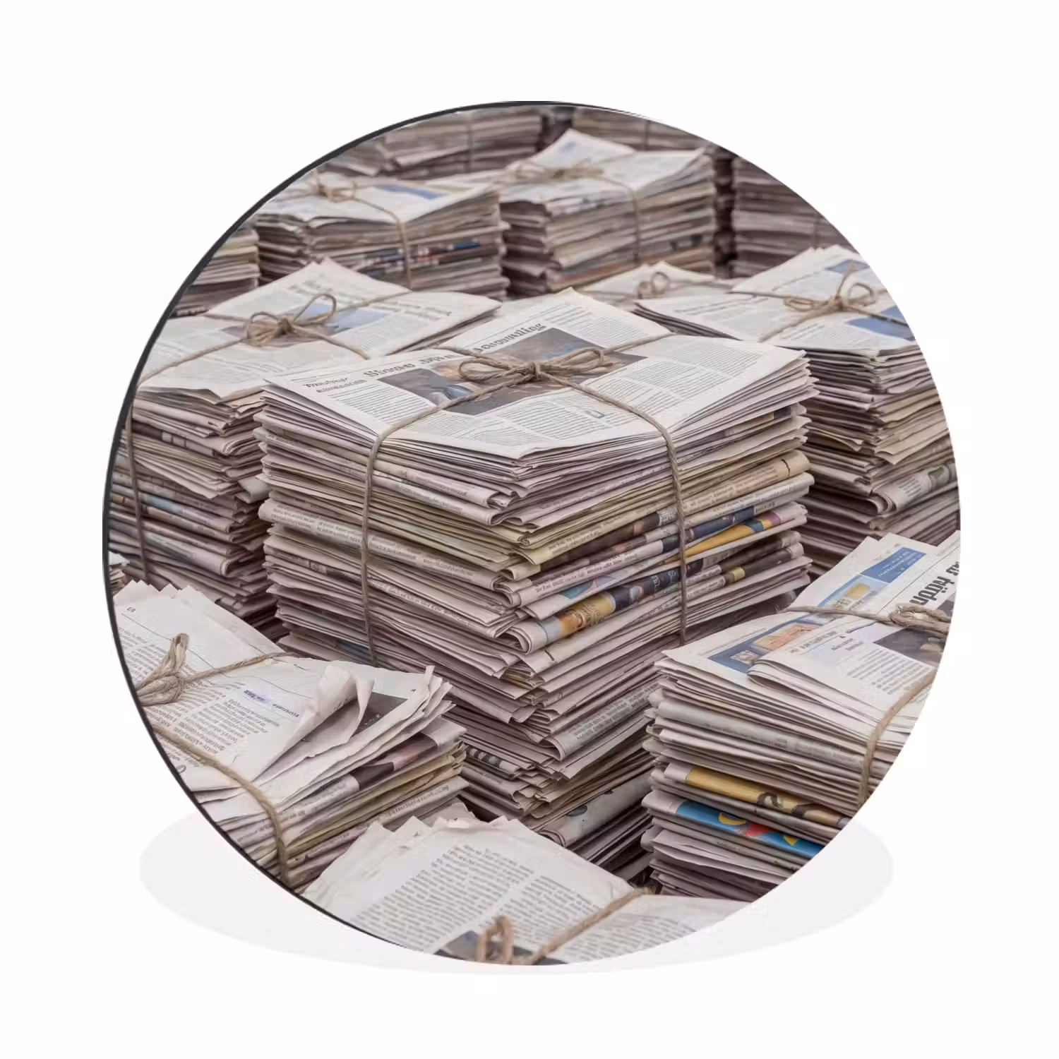 Kranten - Stapels - Touw - Informatie - Vintage Wandcirkel aluminium klein -3d