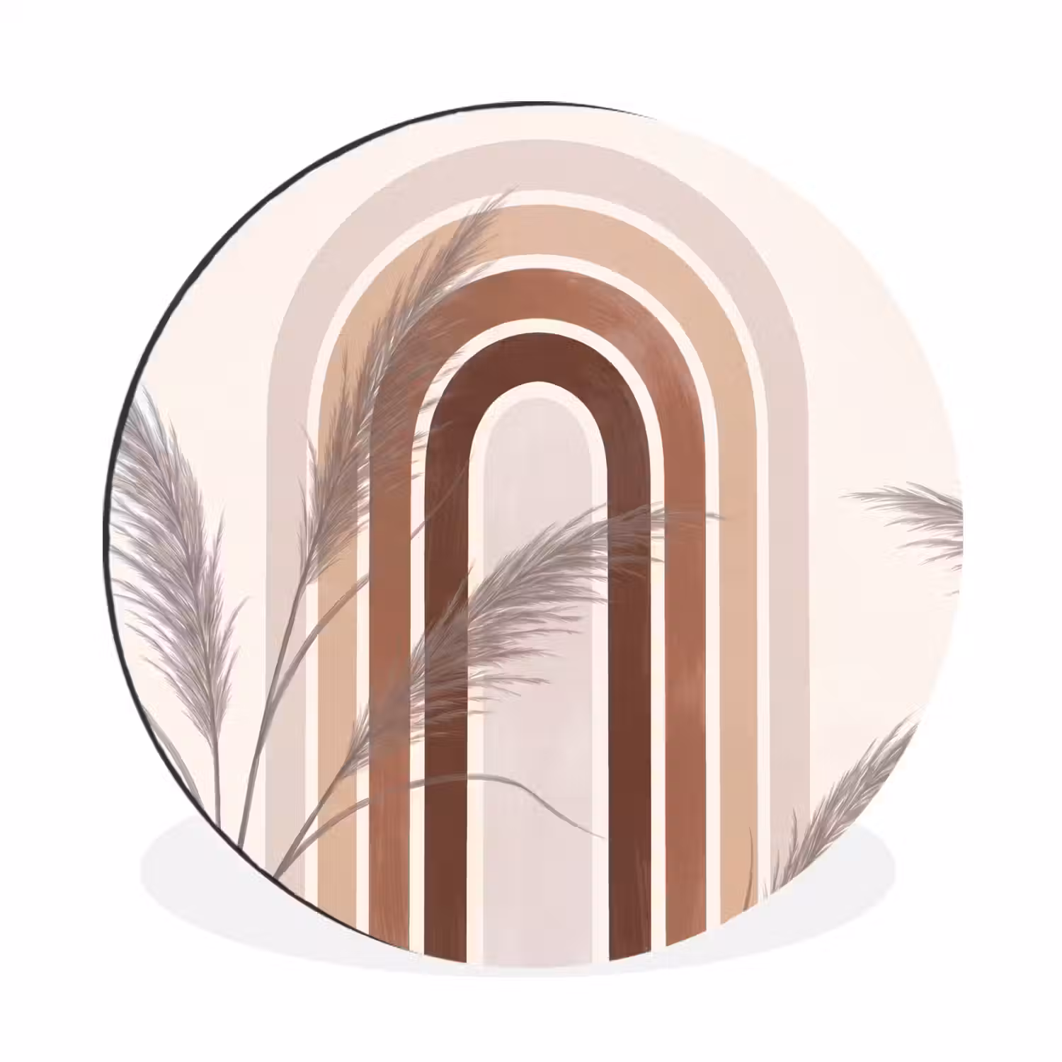Abstract - Bogen - Plant - Boho - Beige Wandcirkel aluminium klein -3d