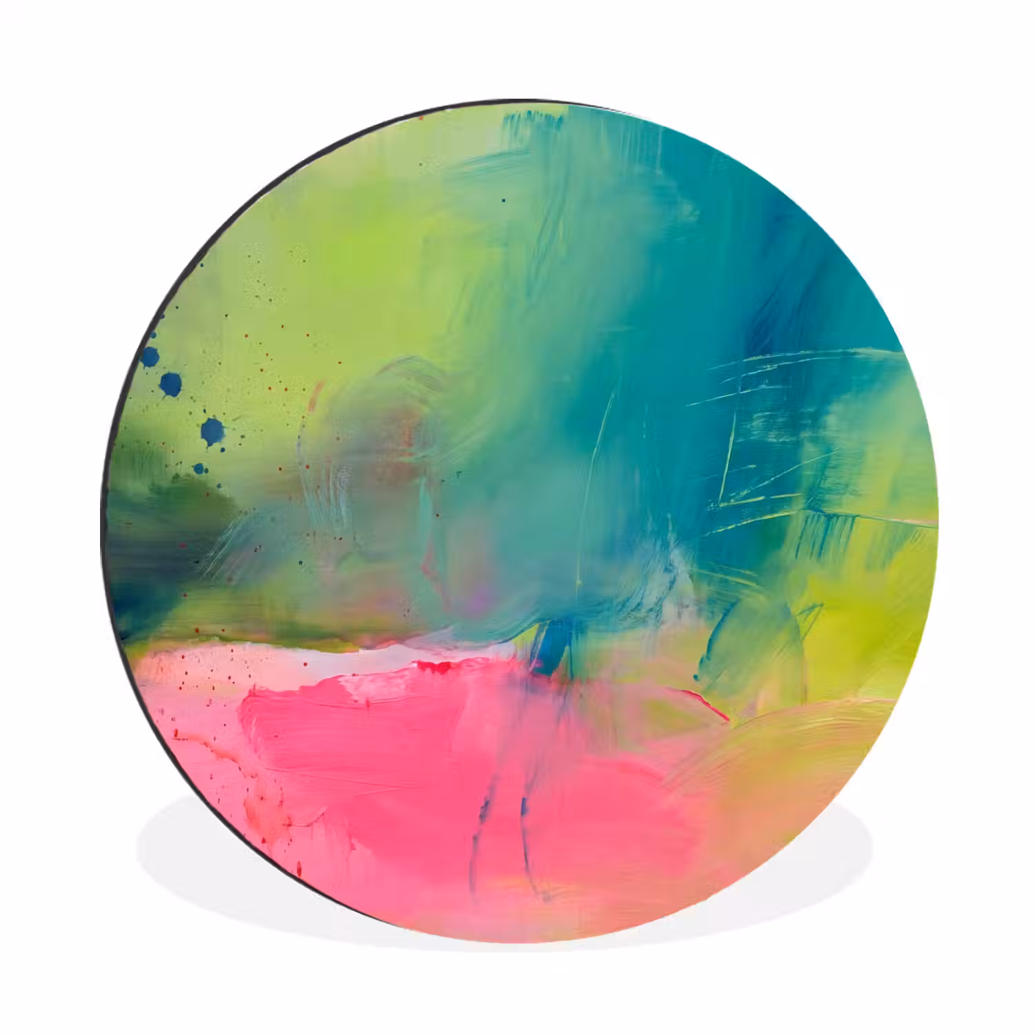 Abstract - Kleuren - Modern - Groen - Roze Wandcirkel aluminium klein -3d
