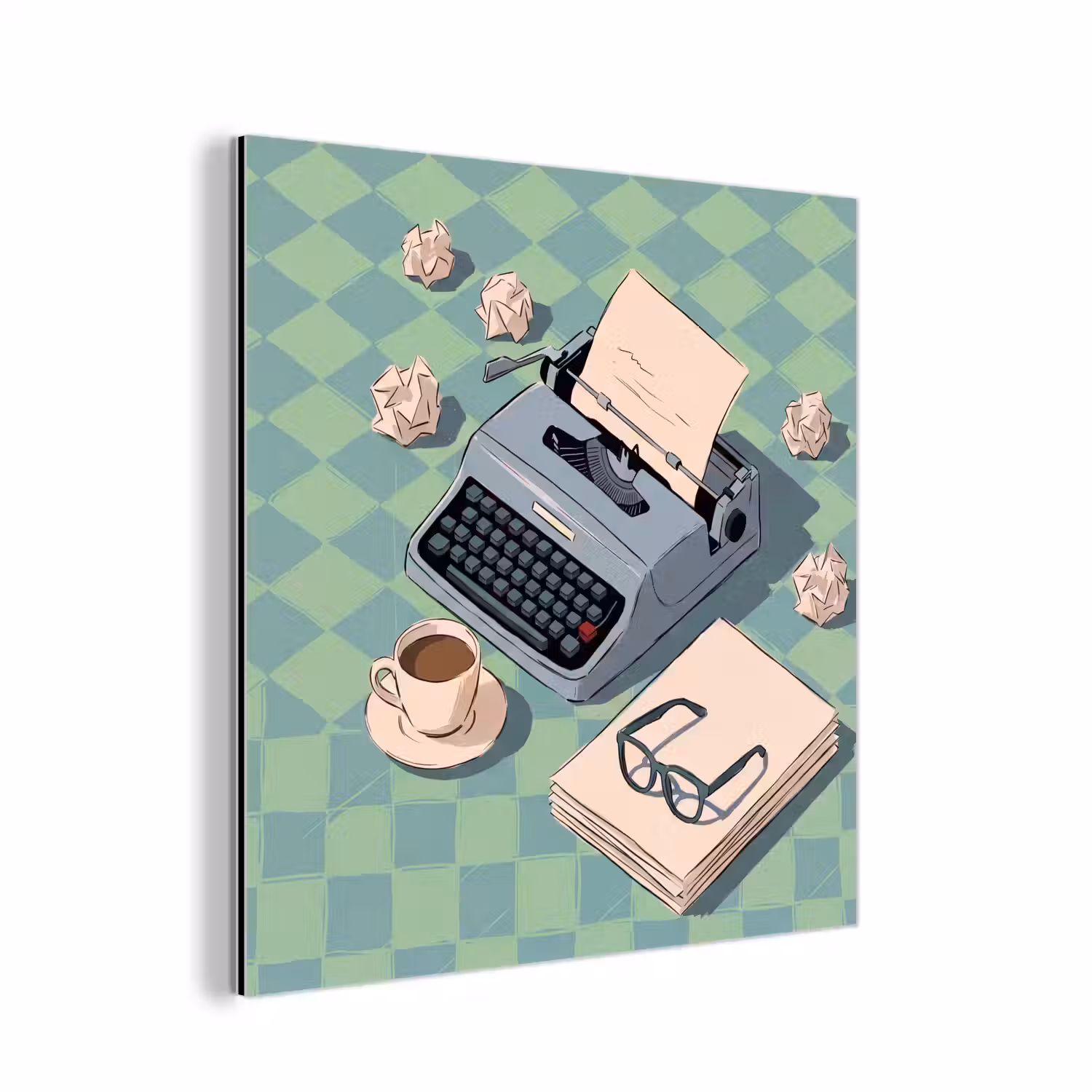 Typemachine - Kantoor - Vintage - Illustratie - Groen aluminium wit klein -3d