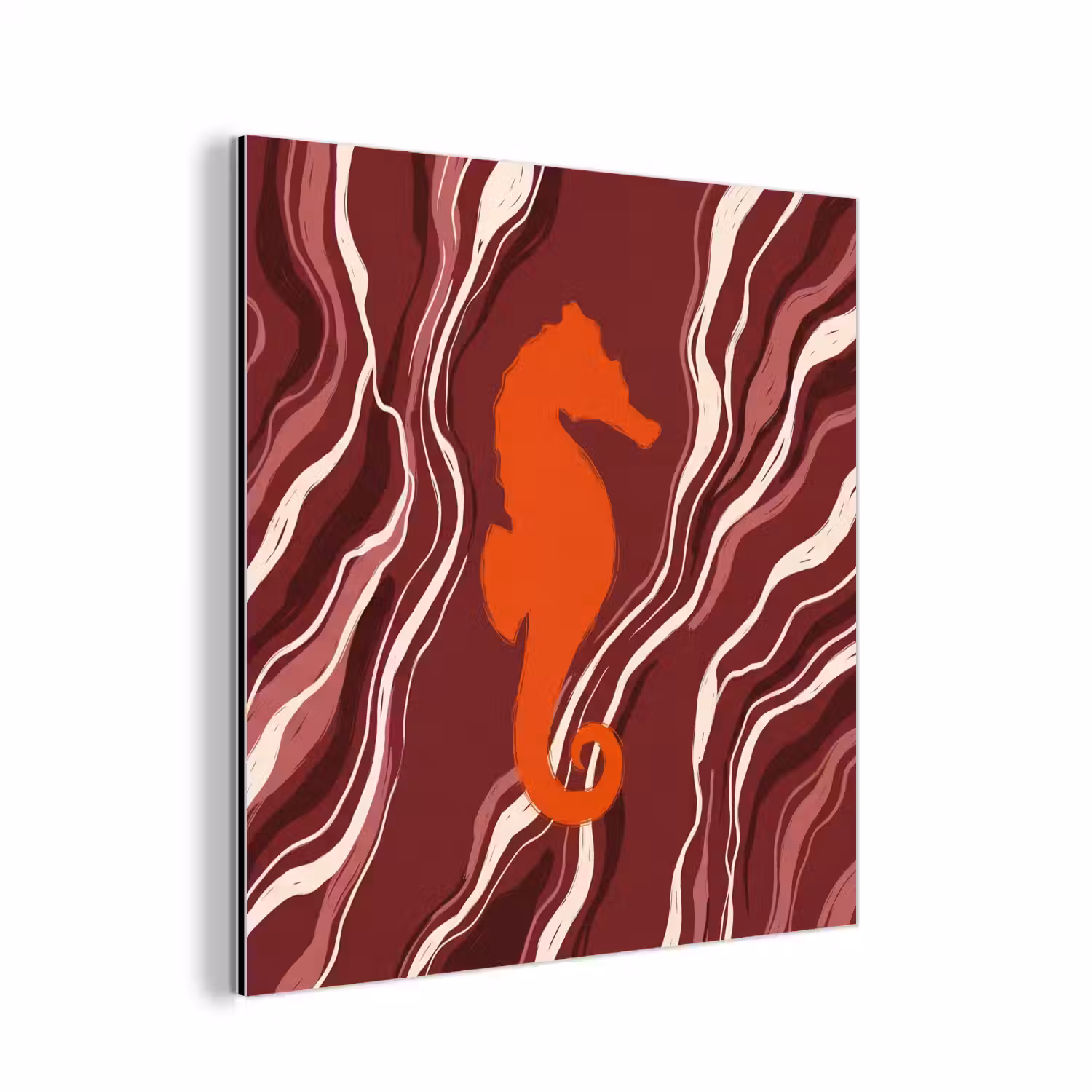 Zeepaardje - Golven - Zeeleven - Abstract - Oranje aluminium wit klein -3d