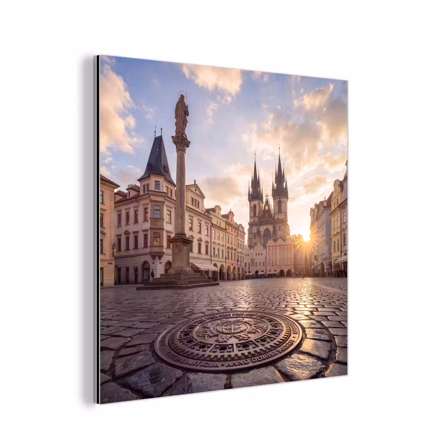 Stad - Praag - Ochtend - Architectuur - Goud aluminium wit klein -3d