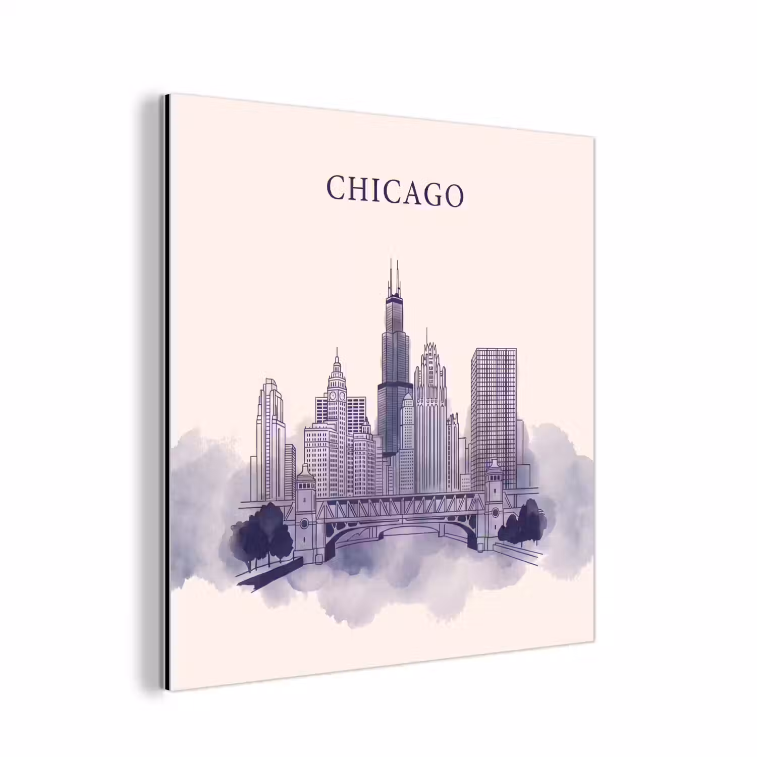 Stad - Skyline - Architectuur - Lijntekening - Blauw aluminium wit klein -3d