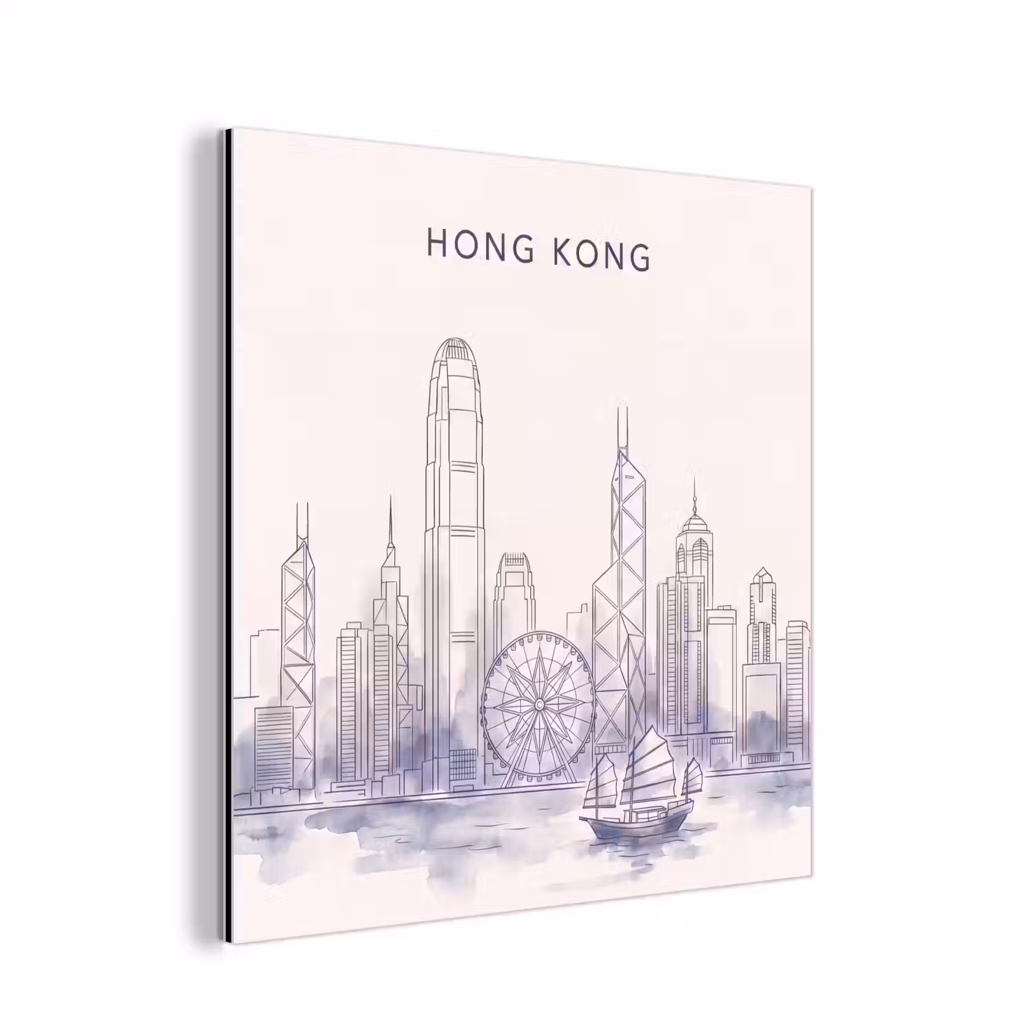 Stad - Skyline - Water - Lijntekening - Blauw aluminium wit klein -3d