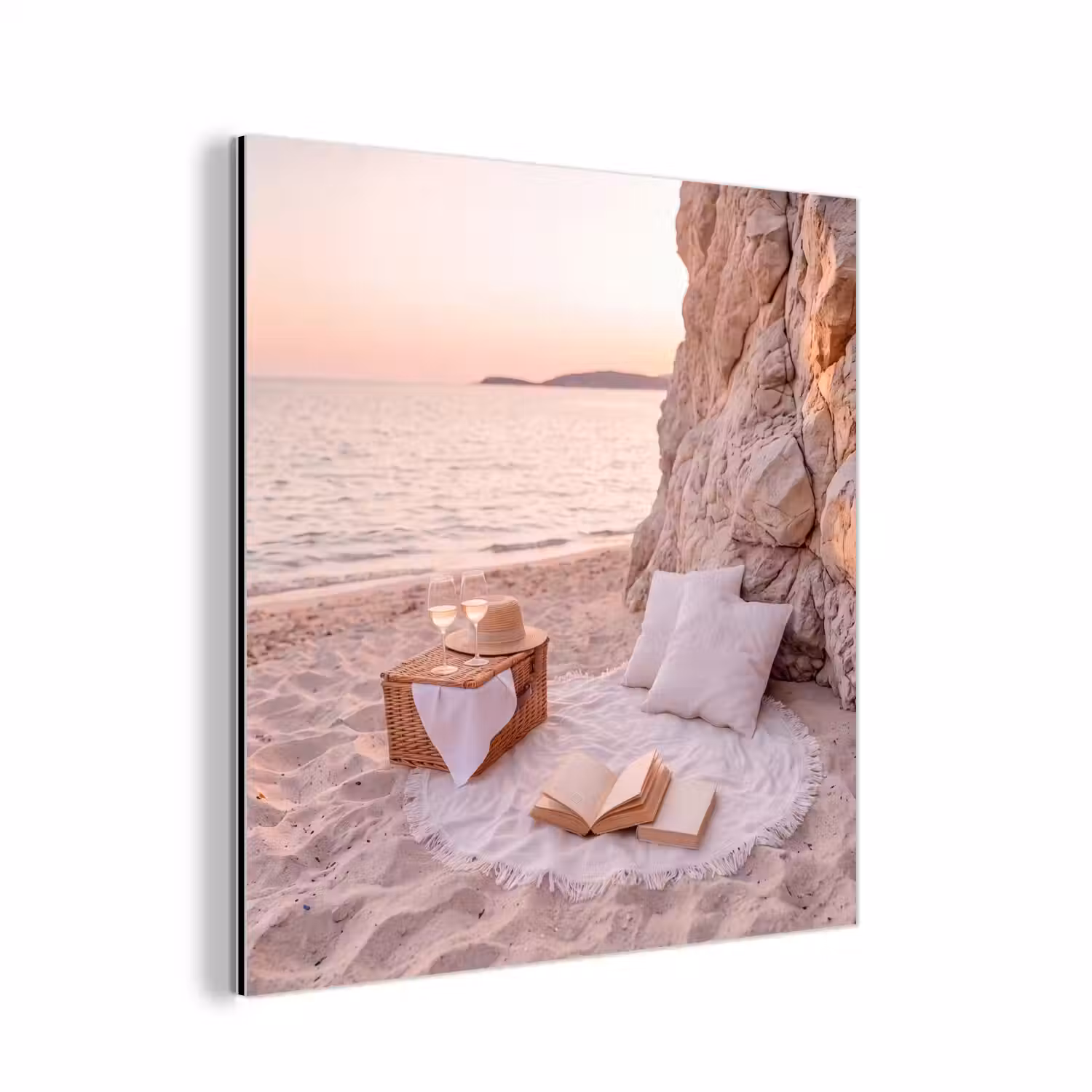 Strand - Picknick - Zonsondergang - Zomer - Natuur aluminium wit klein -3d