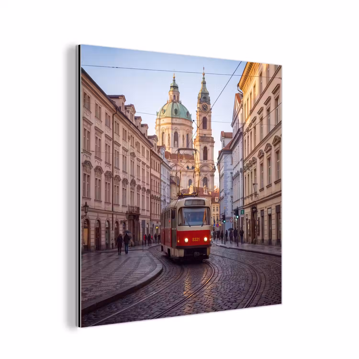 Tram - Straat - Stadsgezicht - Klassiek - Rood aluminium wit klein -3d