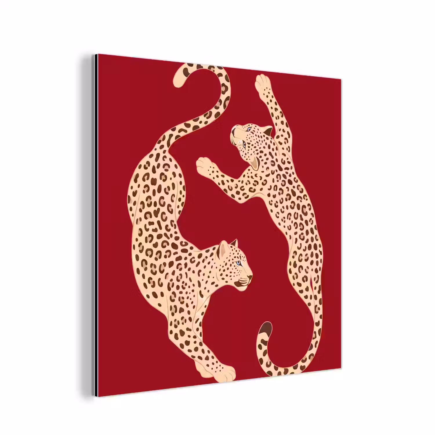 Dieren - Luipaard - Abstract - Rood - Modern aluminium wit klein -3d