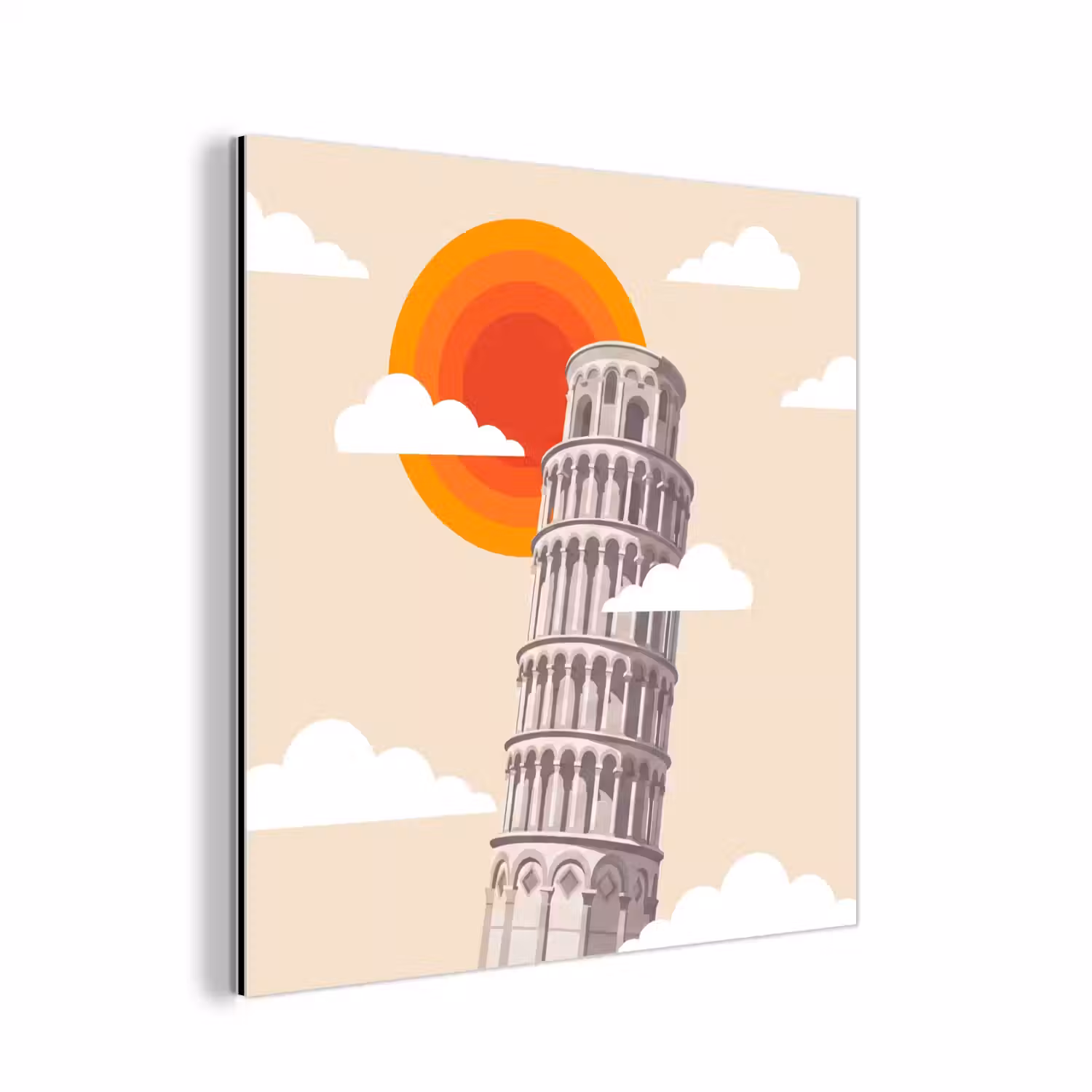 Toren - Pisa - Architectuur - Minimalistisch - Beige aluminium wit klein -3d