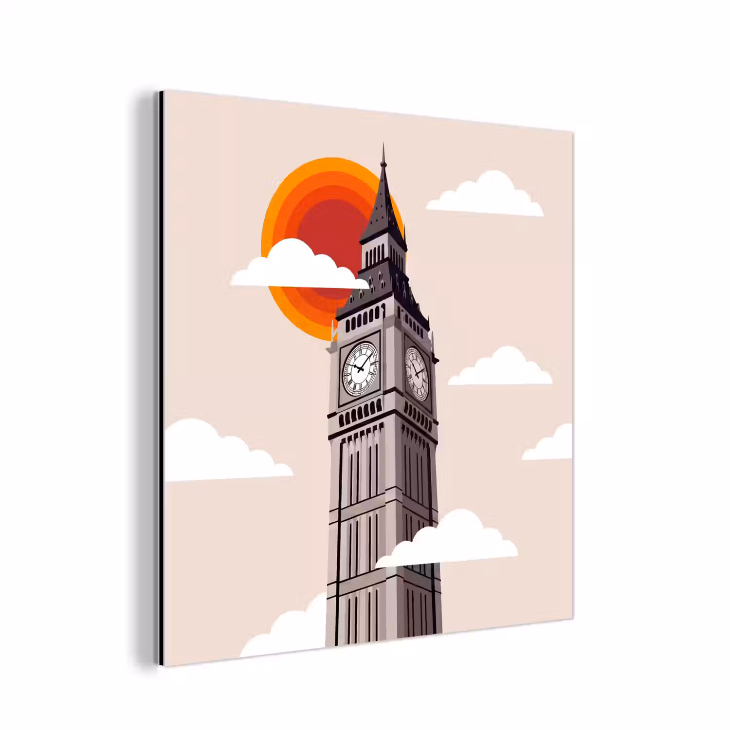 Toren - Klok - Londen - Architectuur - Retro aluminium wit klein -3d