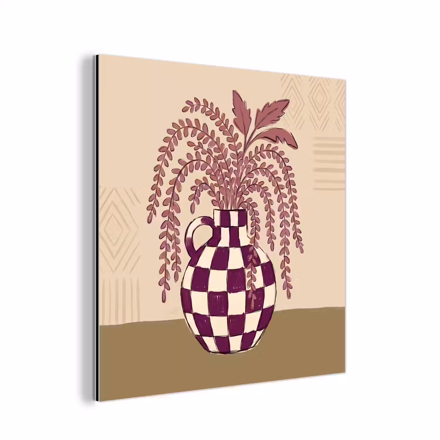 Vaas - Geruit - Planten - Modern - Paars aluminium wit klein -3d