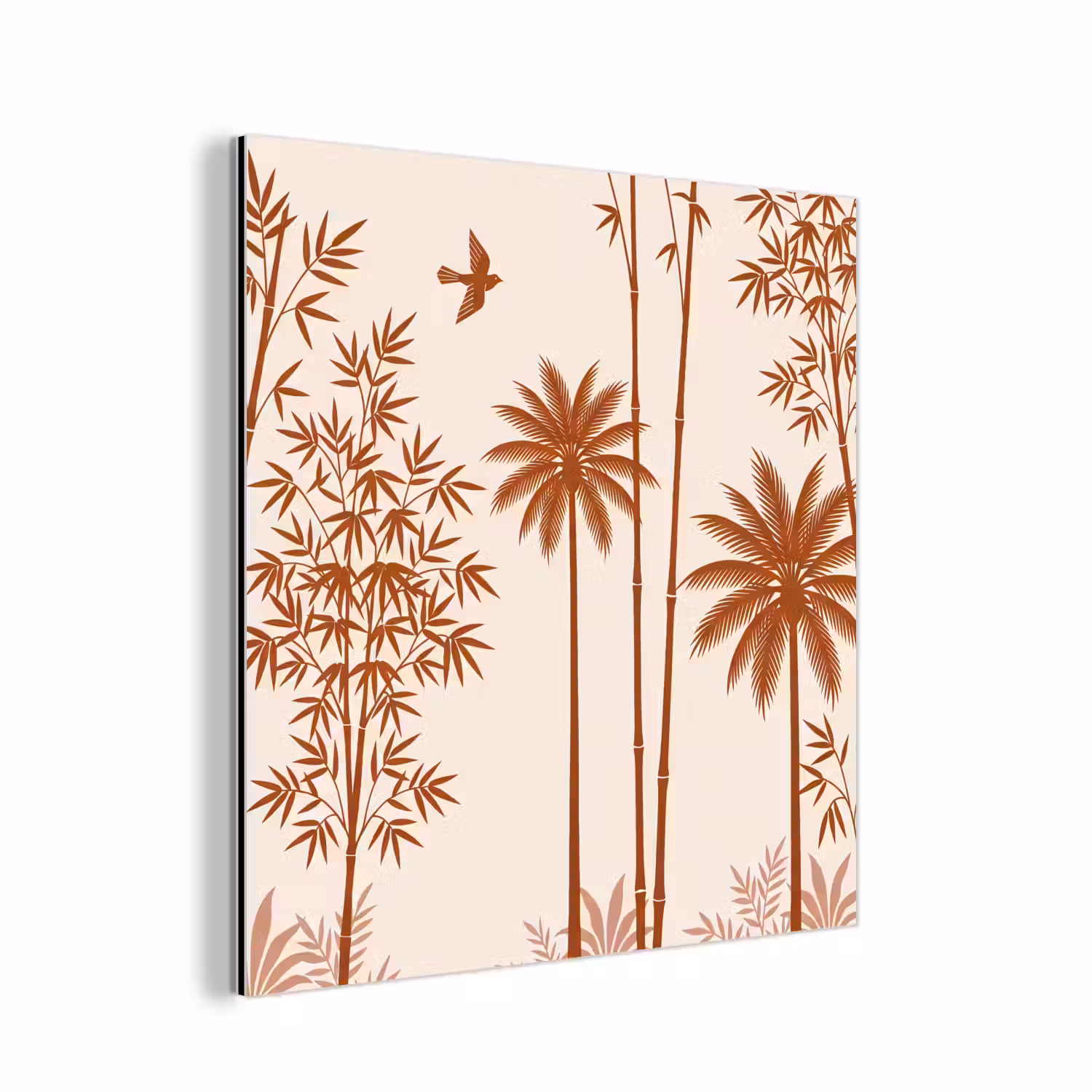 Vogel - Boom - Tropisch - Minimalistisch - Bruin aluminium wit klein -3d