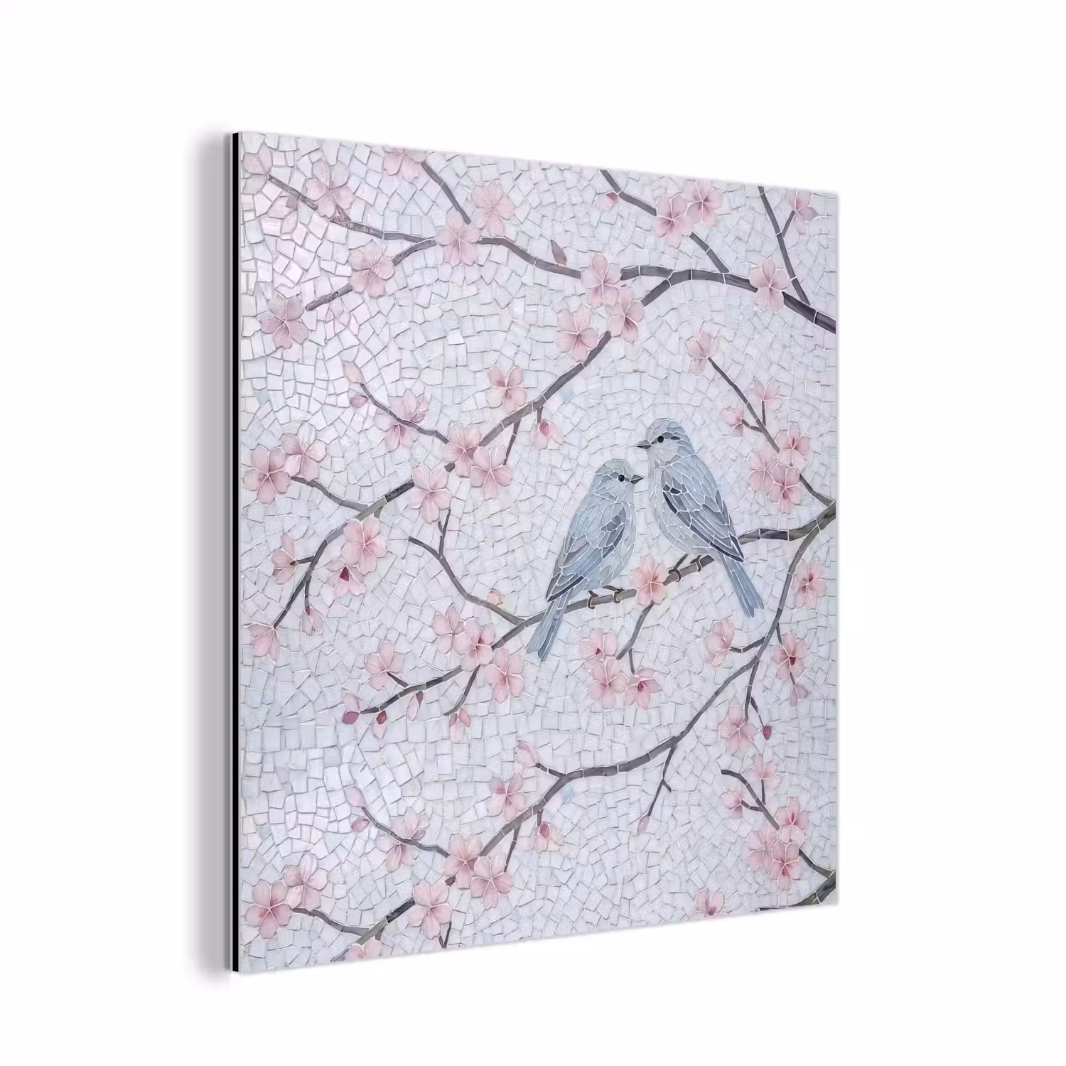 Vogel - Bloemen - Natuur - Mozaïek - Roze aluminium wit klein -3d