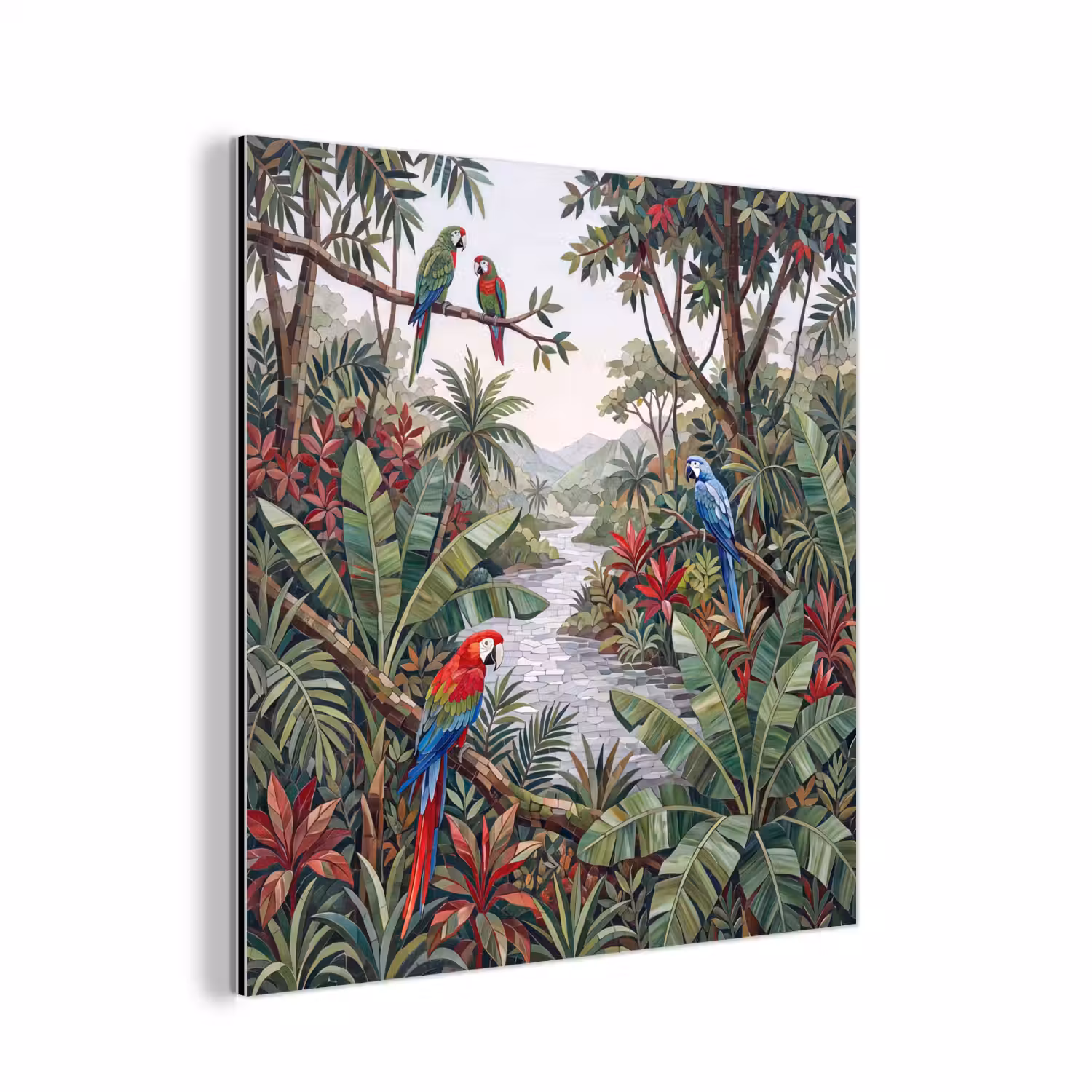 Vogel - Jungle - Natuur - Mozaïek - Groen aluminium wit klein -3d