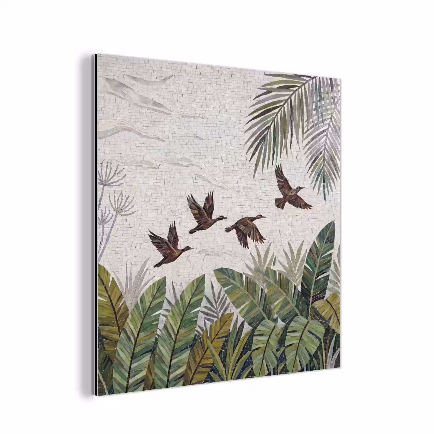 Vogel - Vliegend - Tropisch - Mozaïek - Groen aluminium wit klein -3d