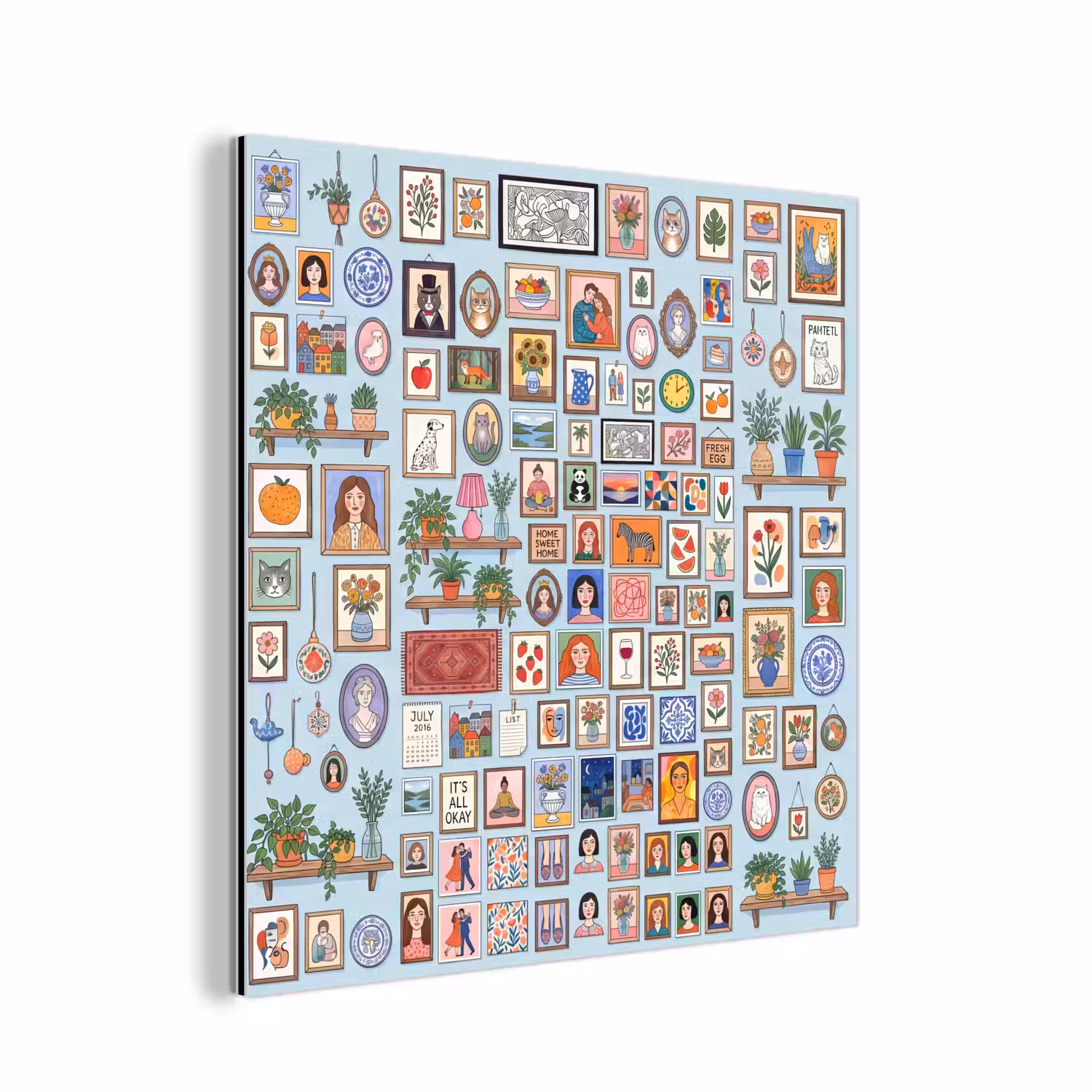Wanddecoratie - Collectie - Huis - Illustratief - Kleurrijk aluminium wit klein -3d