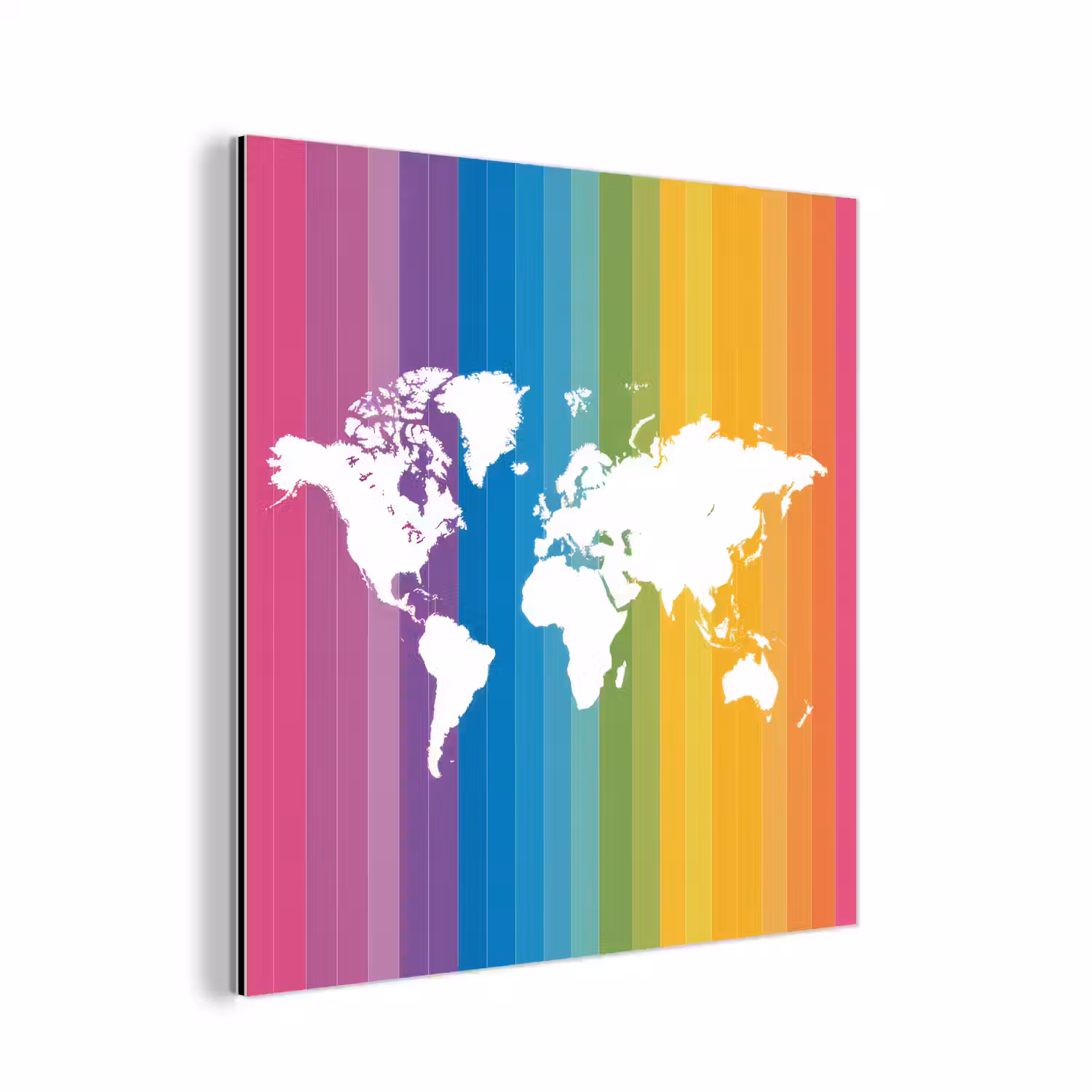 Wit - Wereldkaart - Regenboog - Banen aluminium wit klein -3d