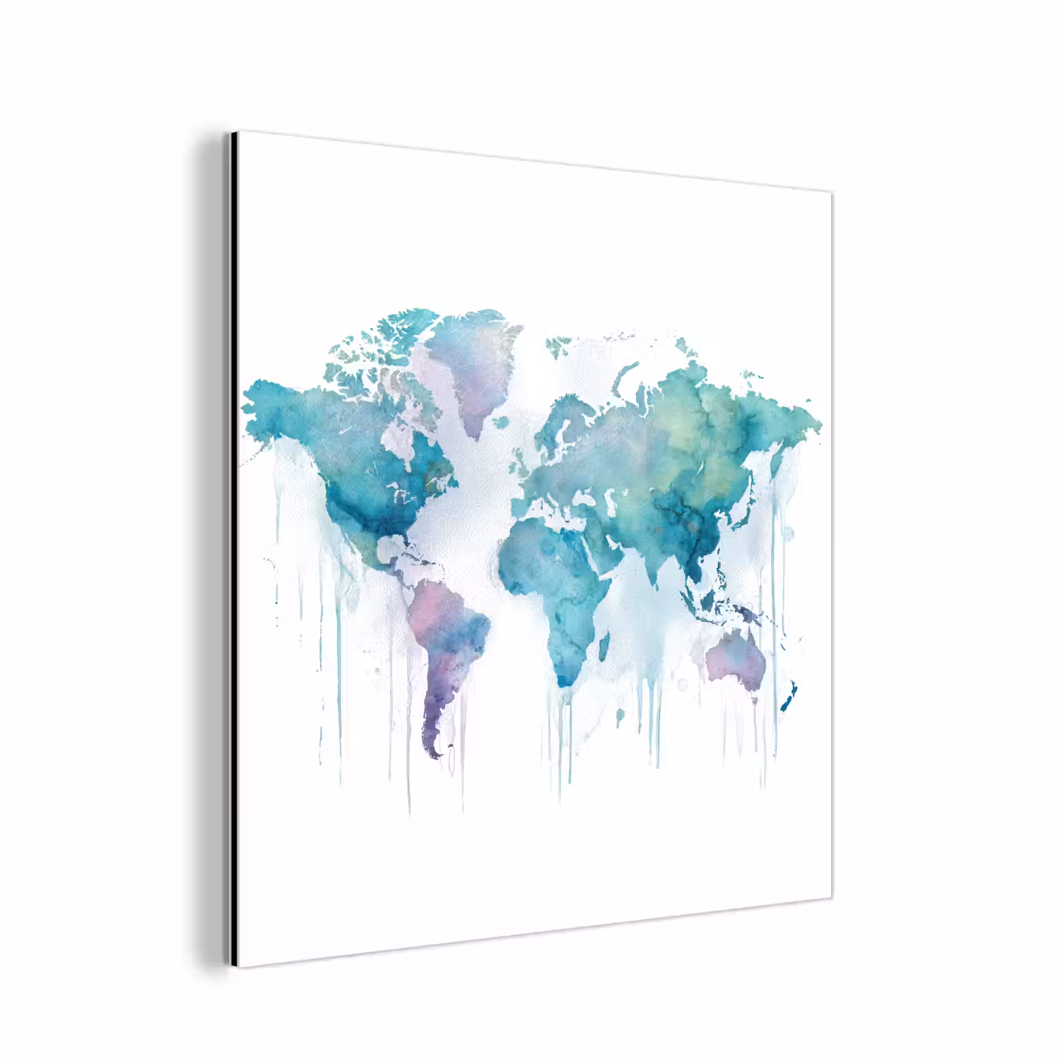 Wereldkaart - Waterverf - Blauw - Druppels aluminium wit klein -3d