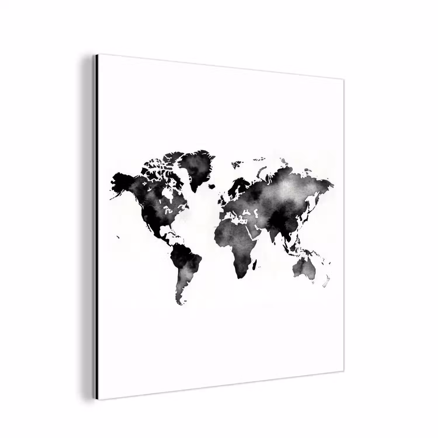 Wereldkaart - Aquarel - Zwart aluminium wit klein -3d