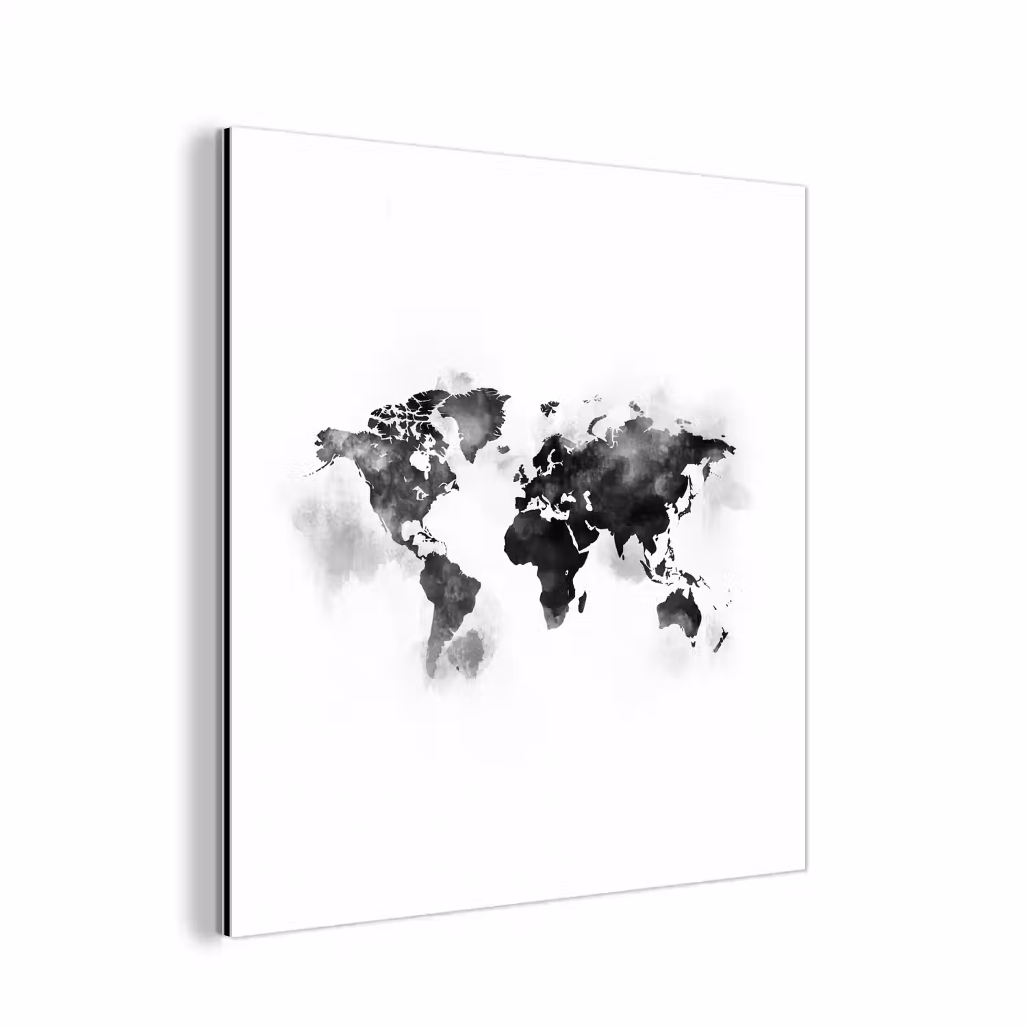 Wereldkaart - Waterverf - Zwart - Wit aluminium wit klein -3d