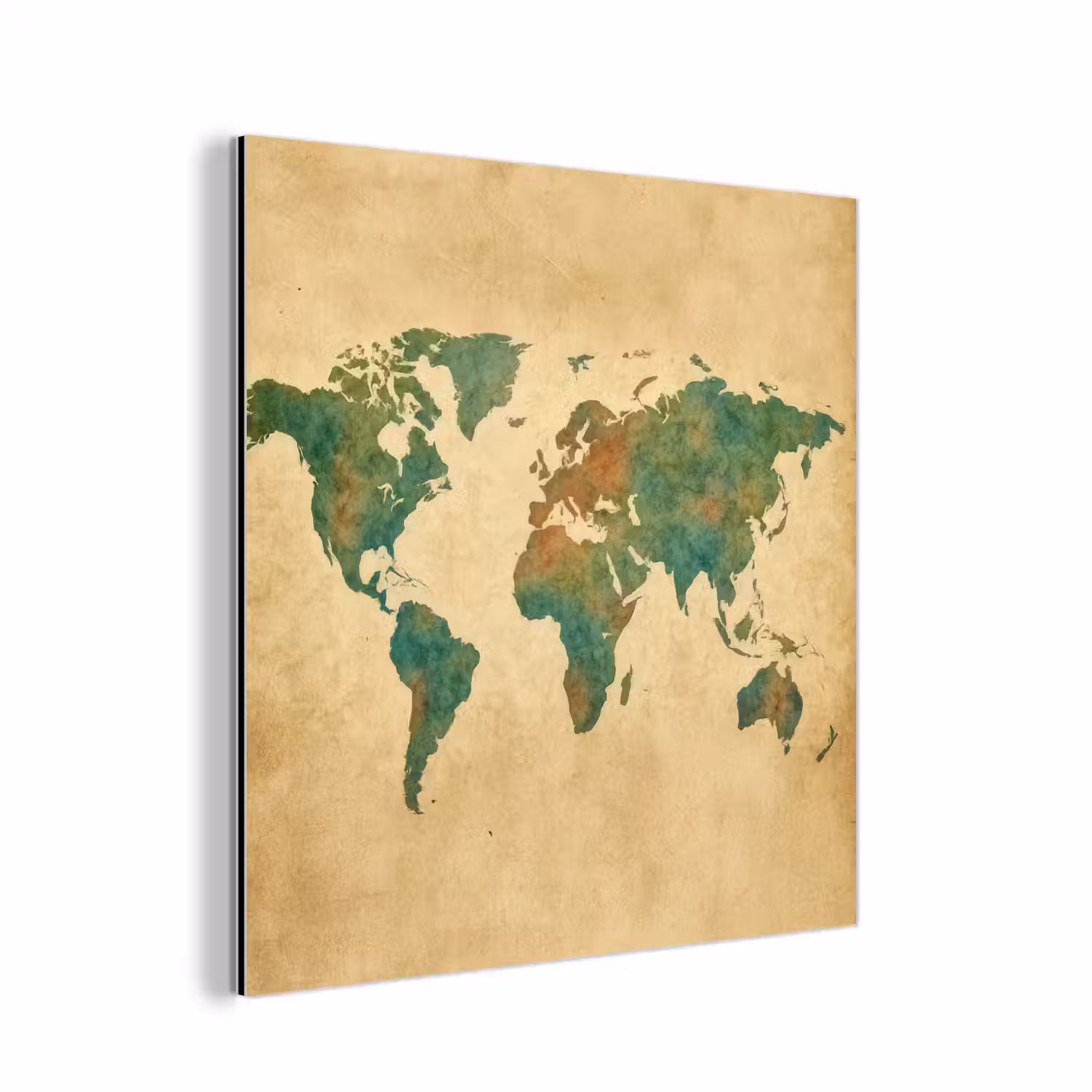 Wereldkaart - Aquarelstijl - Oud papier aluminium wit klein -3d
