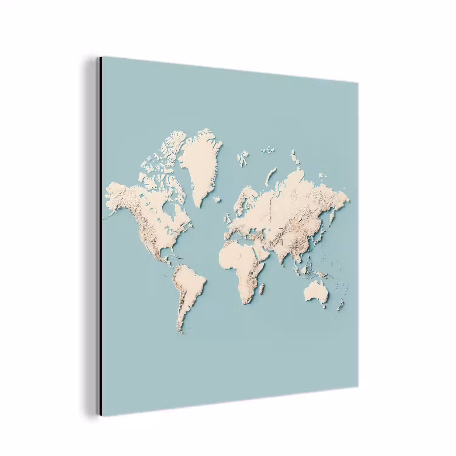 Wereldkaart - Beige - Blauw aluminium wit klein -3d