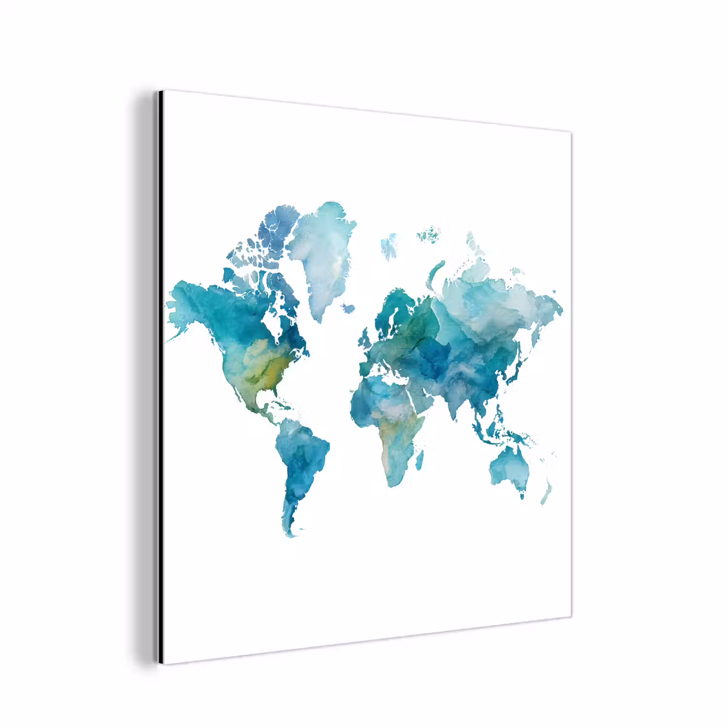 Wereldkaart - Blauw - Geschilderd - Transparant aluminium wit klein -3d