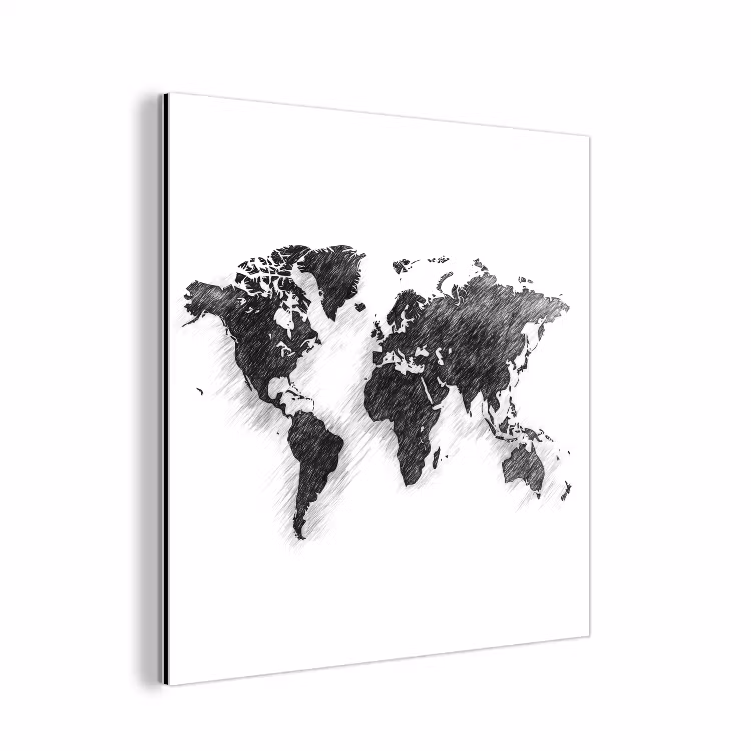 Wereldkaart - Potloodstrepen aluminium wit klein -3d