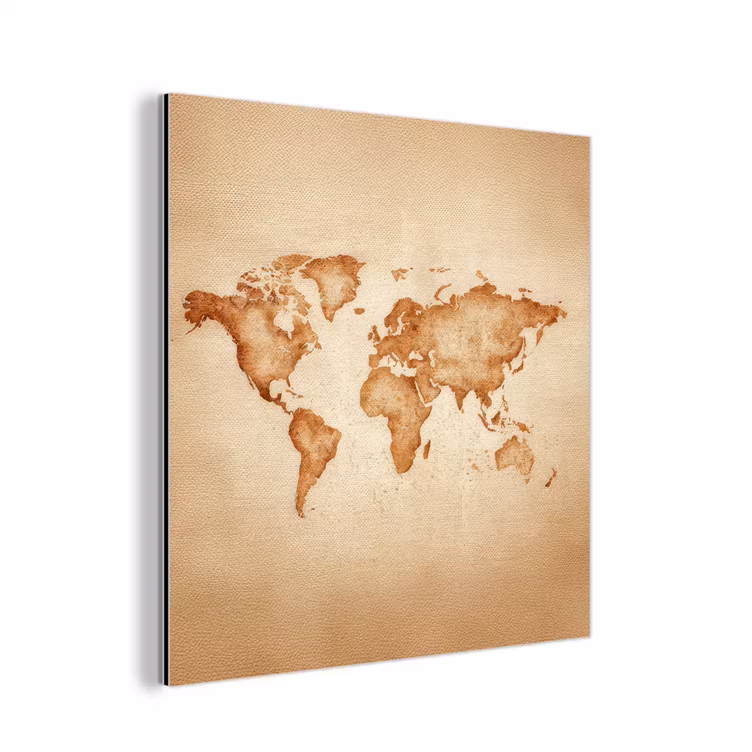 Wereldkaart - Bruin - Klassiek aluminium wit klein -3d