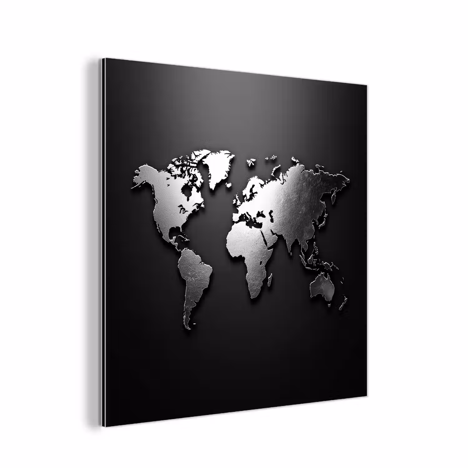 Wereldkaart - Chrome - Zilver - Zwart aluminium wit klein -3d