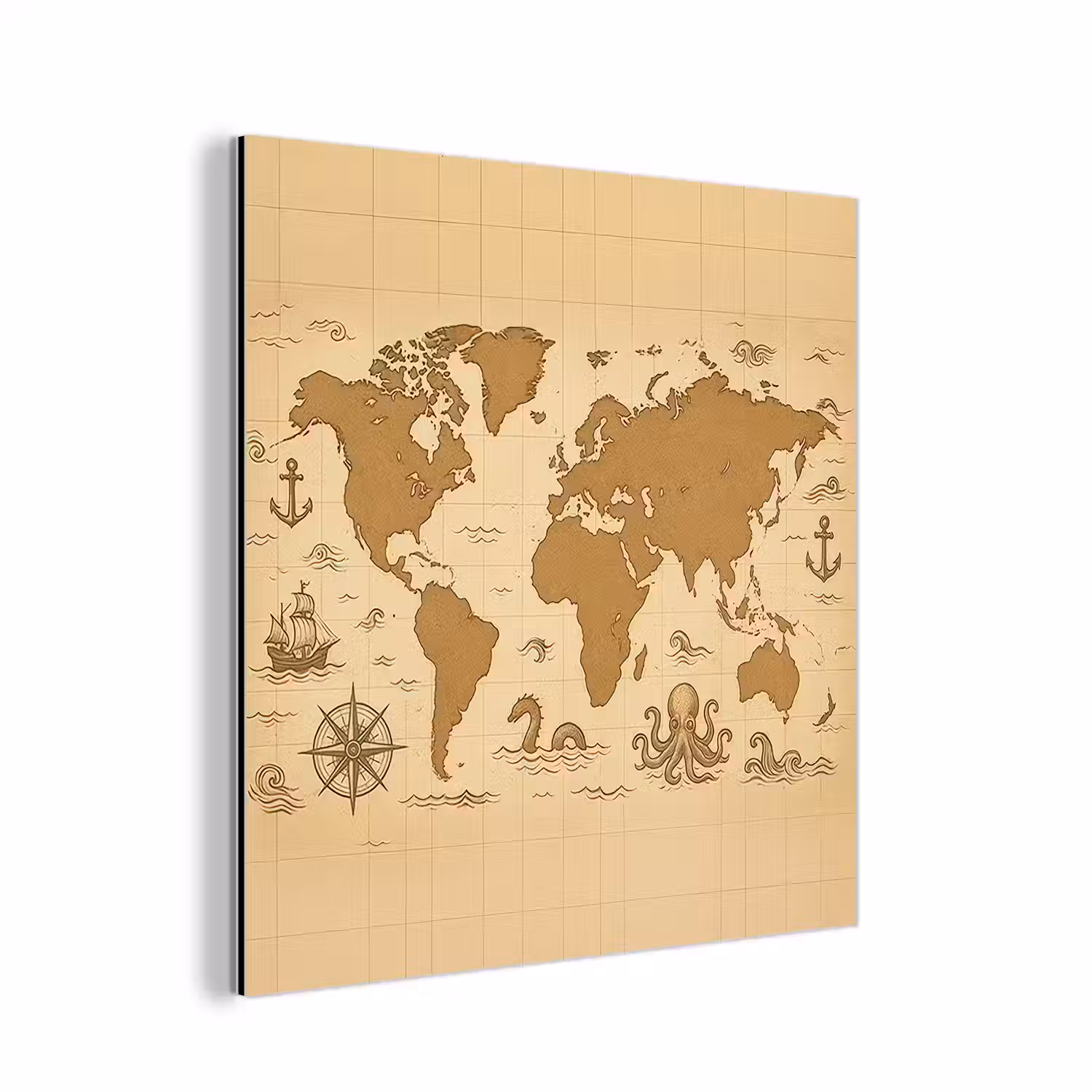 Wereldkaart - Decoratief - - Avontuurlijk aluminium wit klein -3d