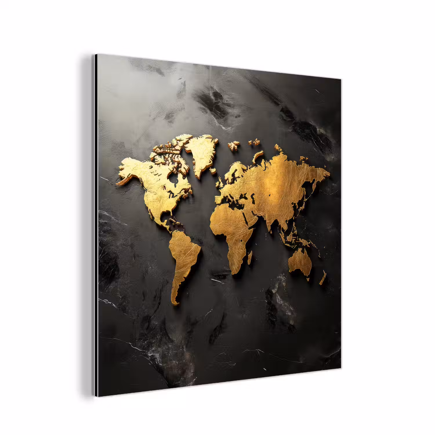 Wereldkaart - Driedimensionaal - Realistisch - Zwart aluminium wit klein -3d