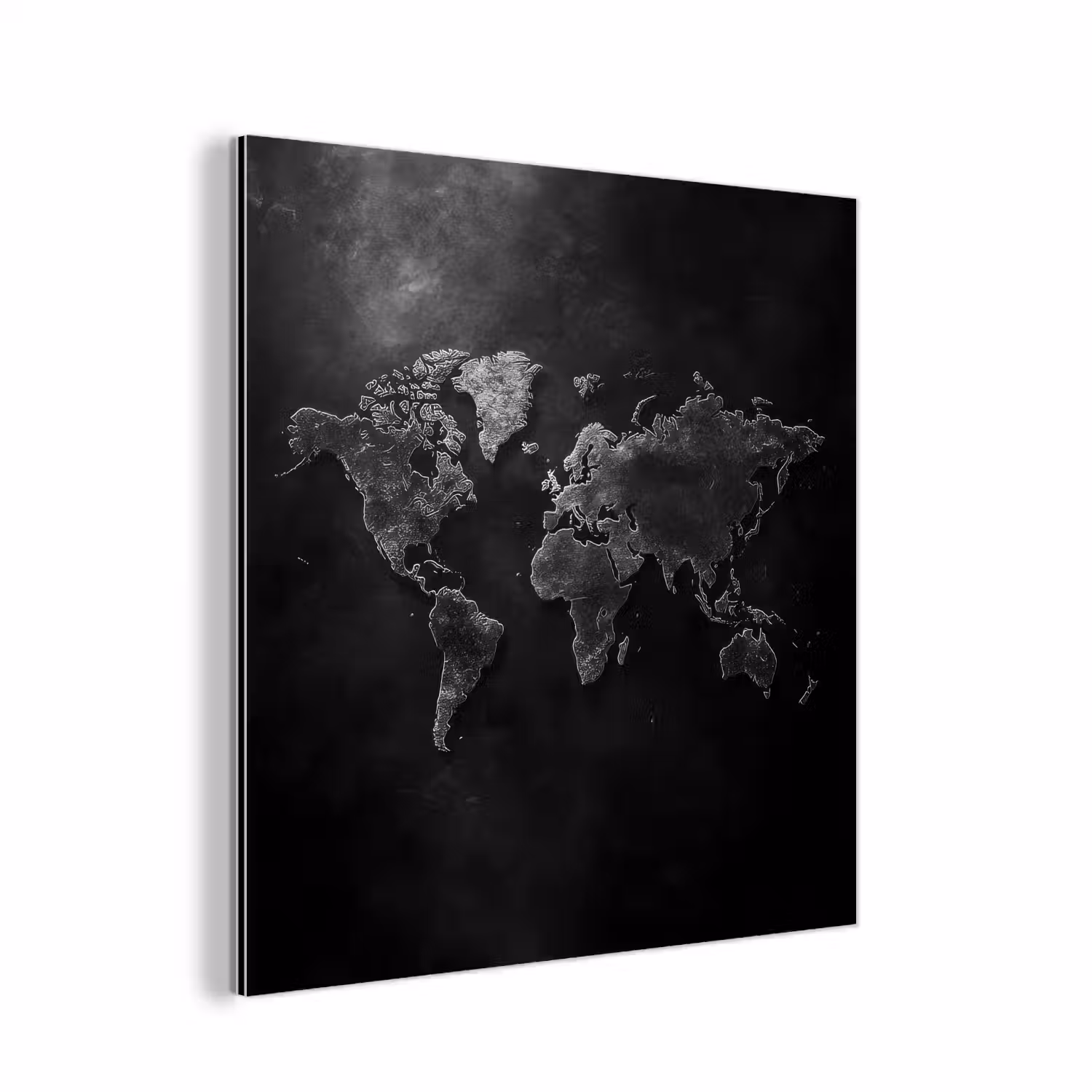Wereldkaart - Duister - Zwart aluminium wit klein -3d