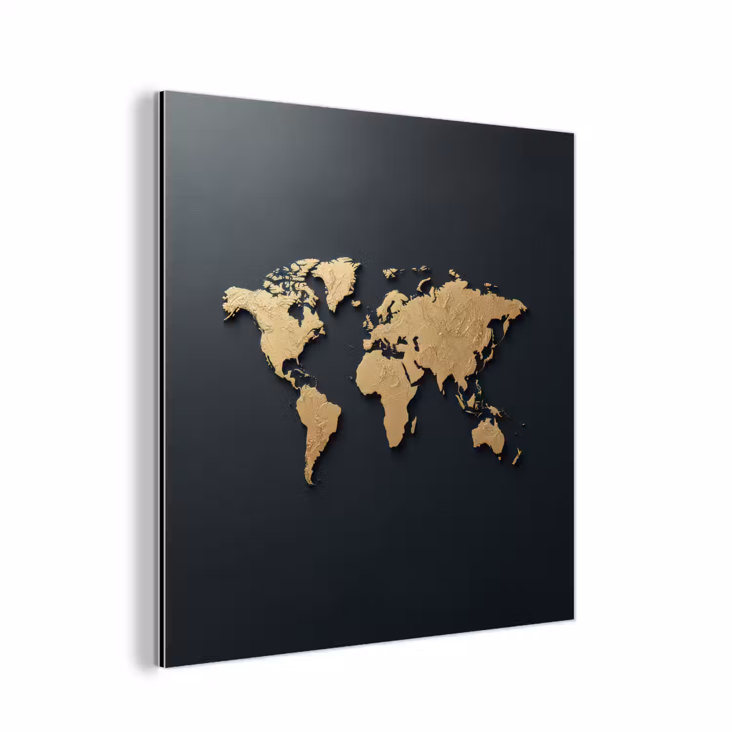 Wereldkaart - Geografische kenmerken - Zwart aluminium wit klein -3d