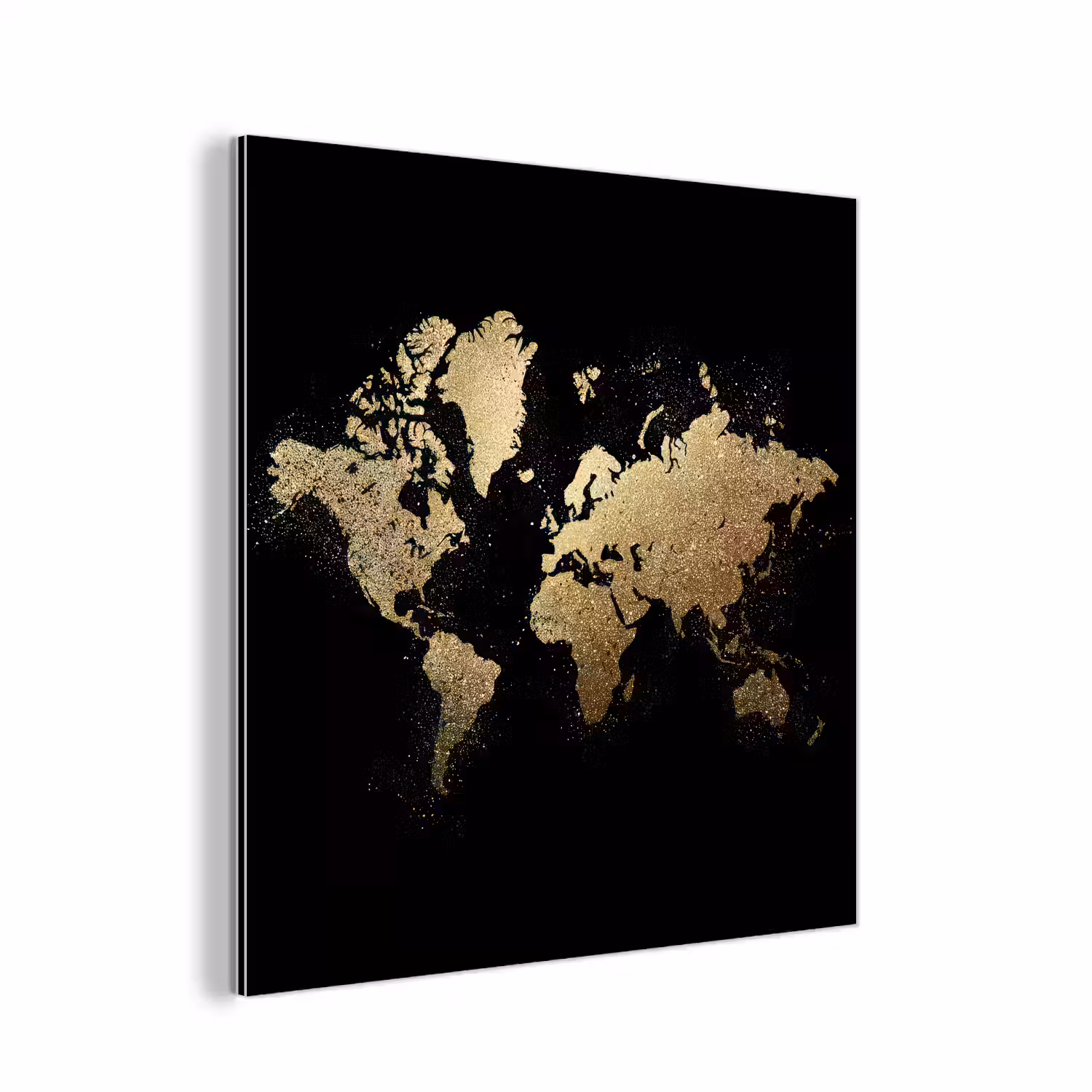 Wereldkaart - Glitter - Zwart aluminium wit klein -3d