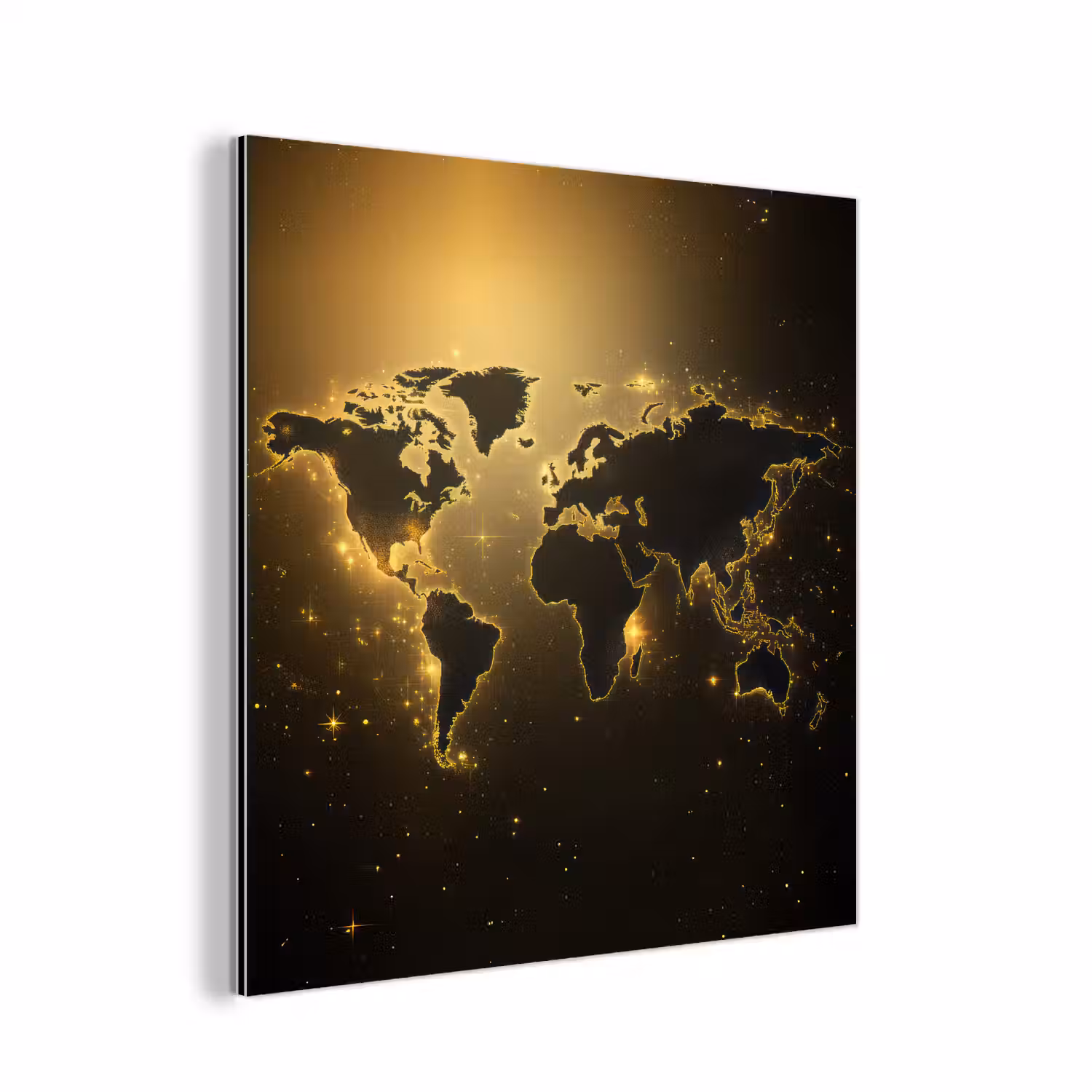 Wereldkaart - Gouden lichten aluminium wit klein -3d