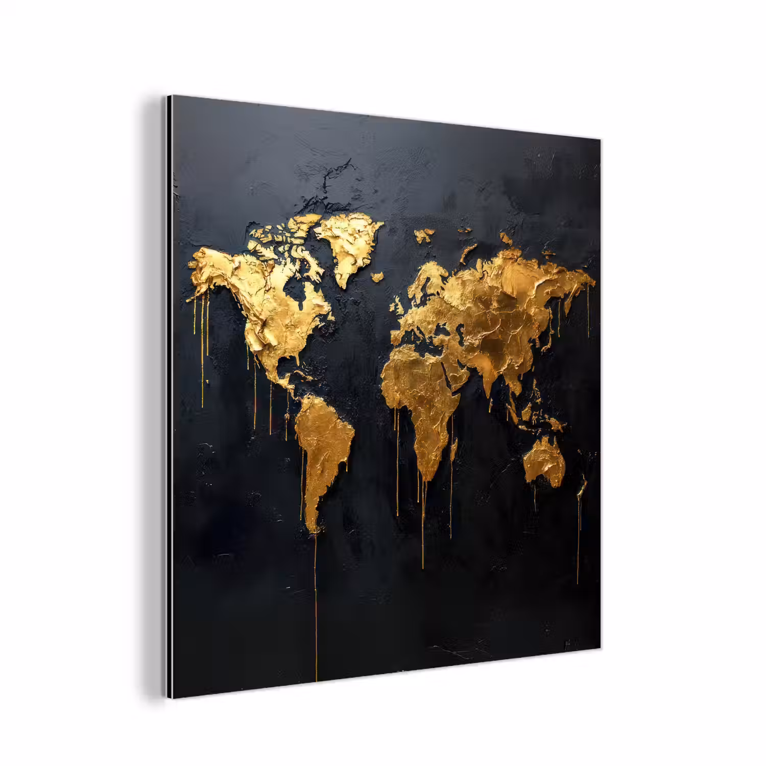 Wereldkaart - Gouden verf - Druppels - Zwart aluminium wit klein -3d