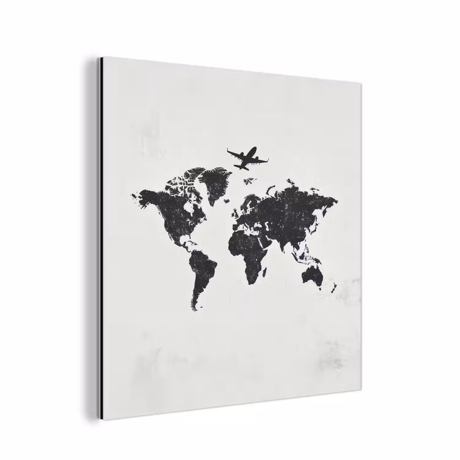 Wereldkaart - Grijs - Zwart - Vliegtuig aluminium wit klein -3d