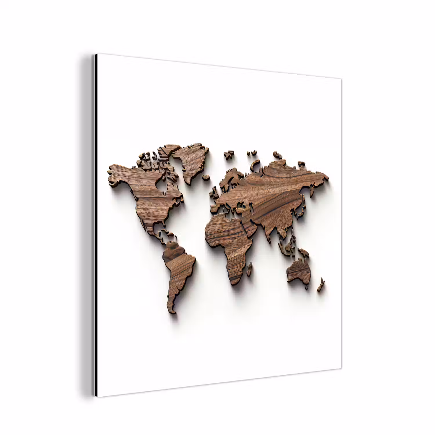 Wereldkaart - Hout - Elegant aluminium wit klein -3d