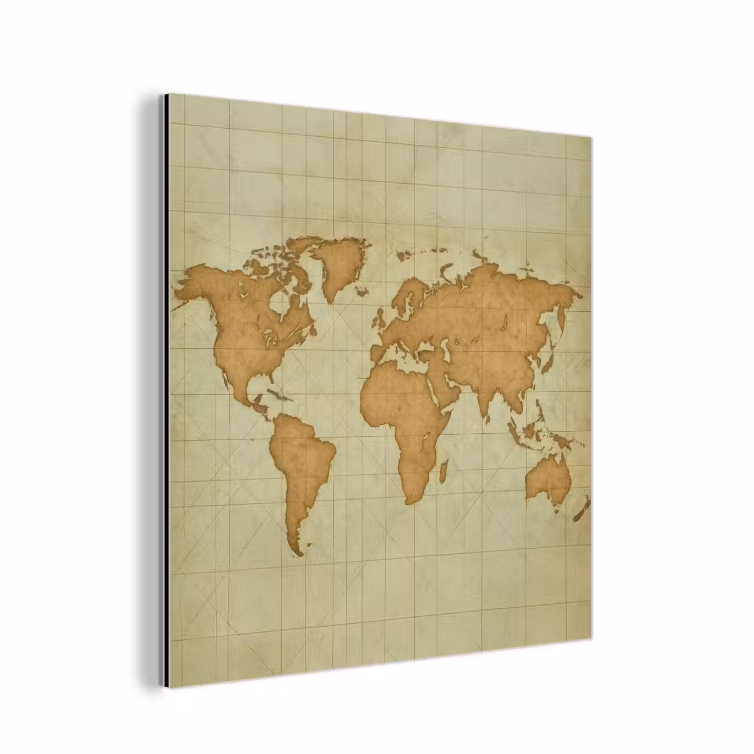 Wereldkaart - Kompasraster -Ruw aluminium wit klein -3d