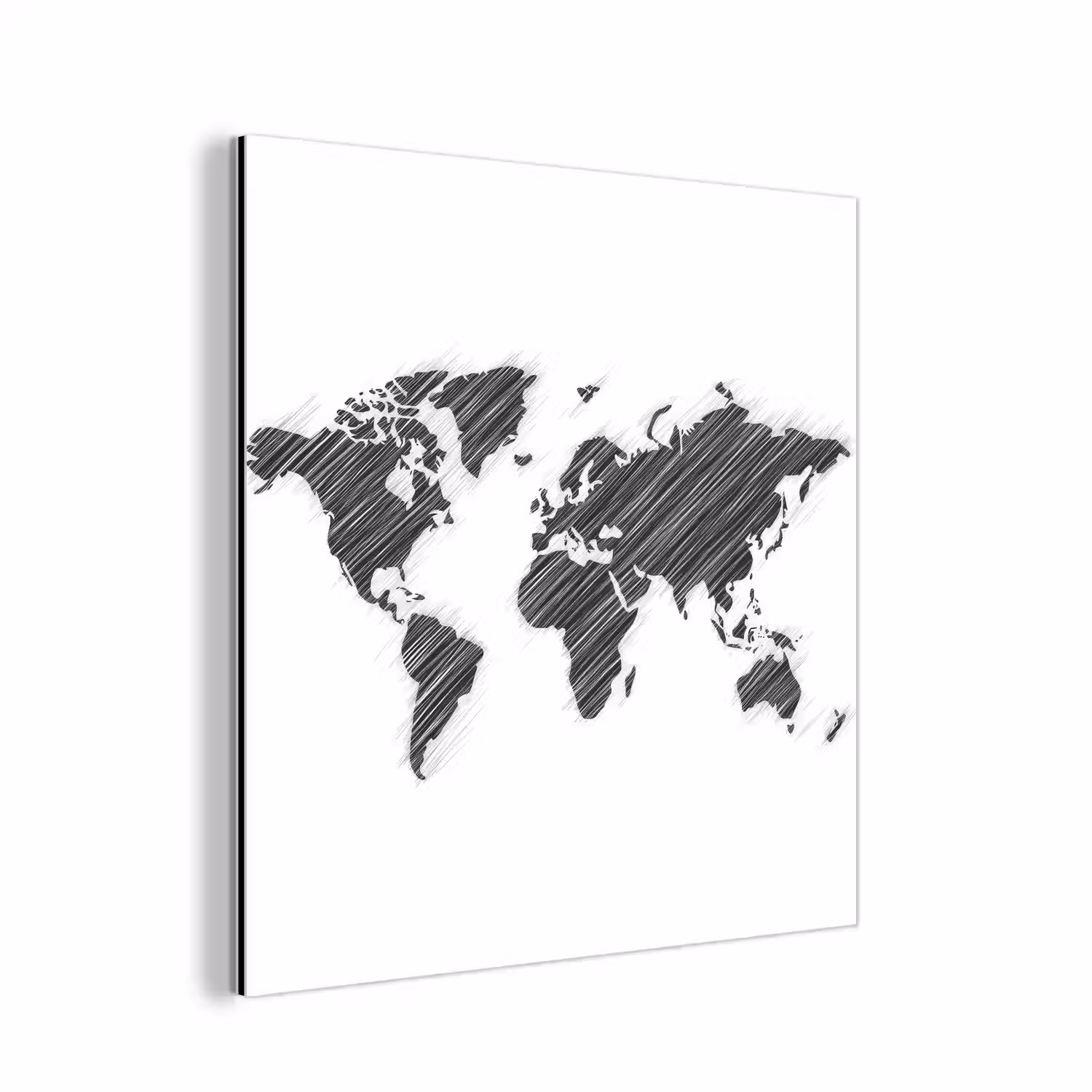 Wereldkaart - Contrast - Lijnen aluminium wit klein -3d