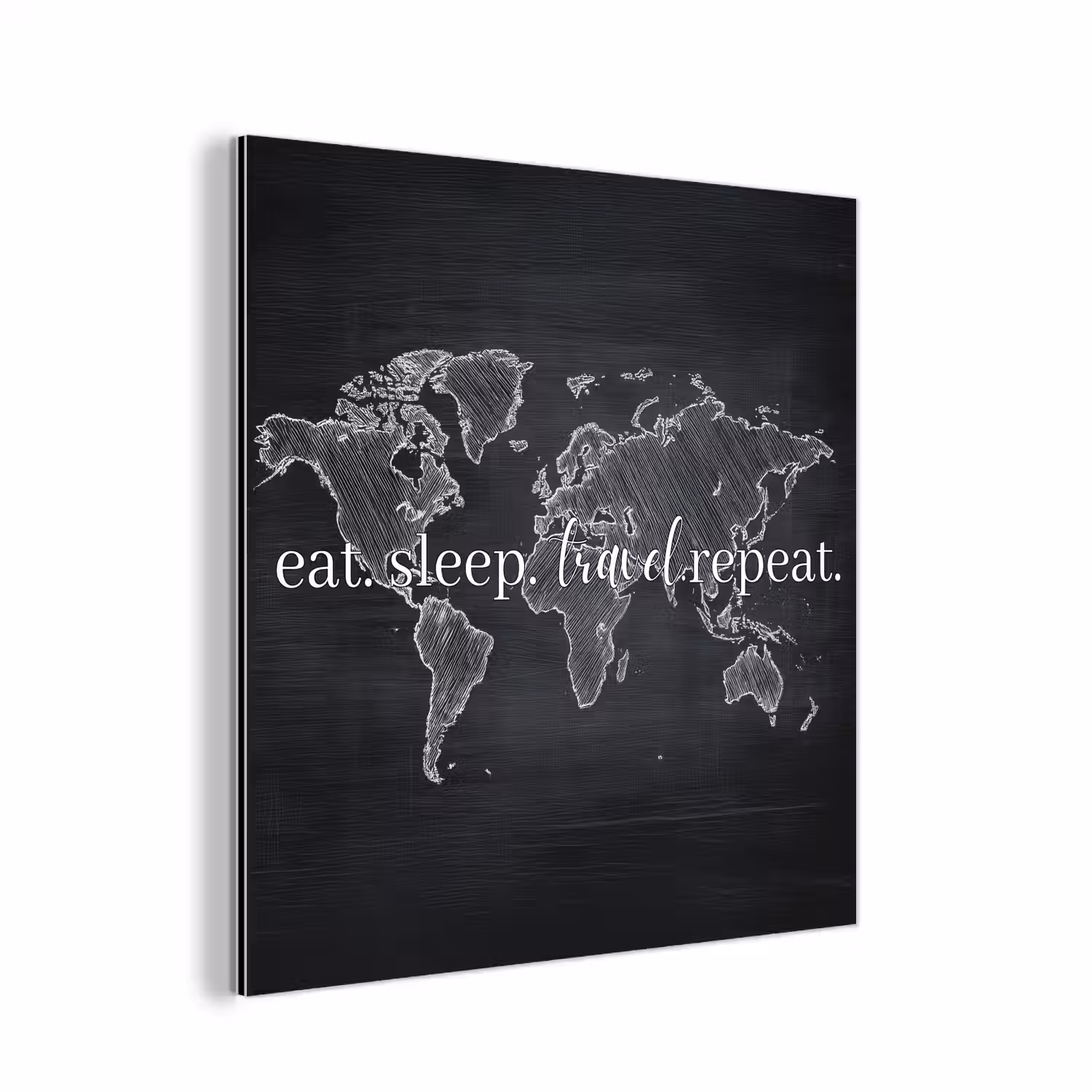 Wereldkaart - Krijt - Quote - Zwart aluminium wit klein -3d