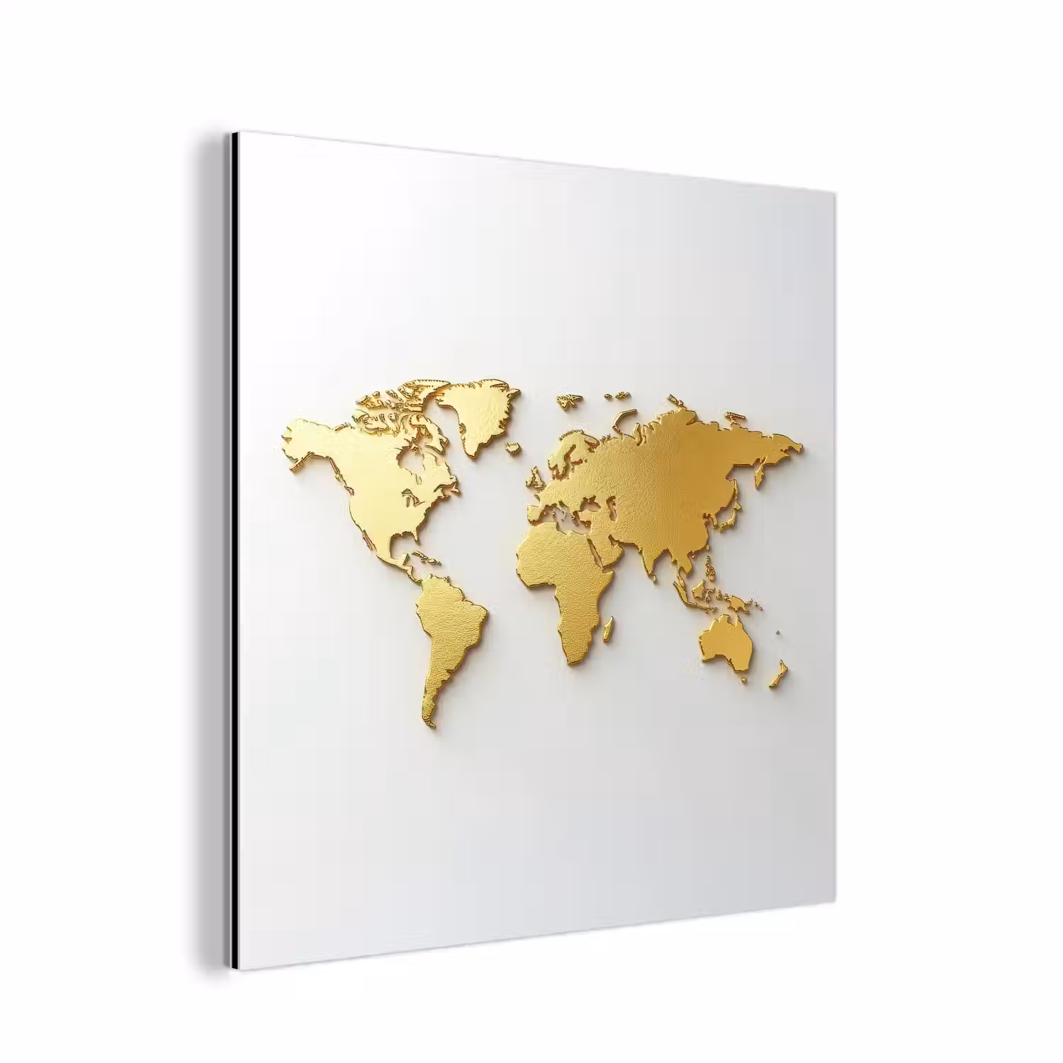 Wereldkaart - Luxe uitstraling - Glanzend goud aluminium wit klein -3d
