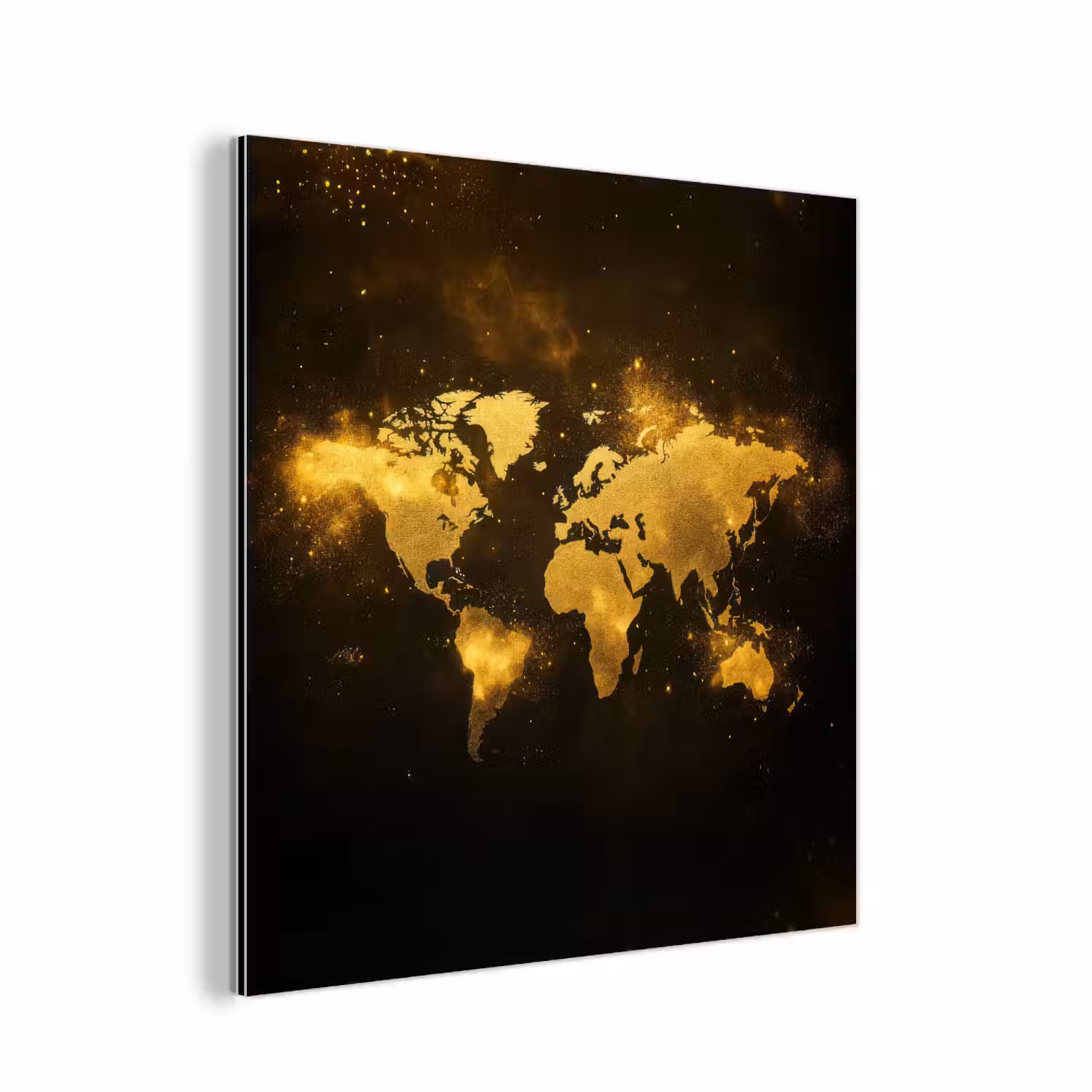 Wereldkaart - Magisch effect - Gouden deeltjes aluminium wit klein -3d
