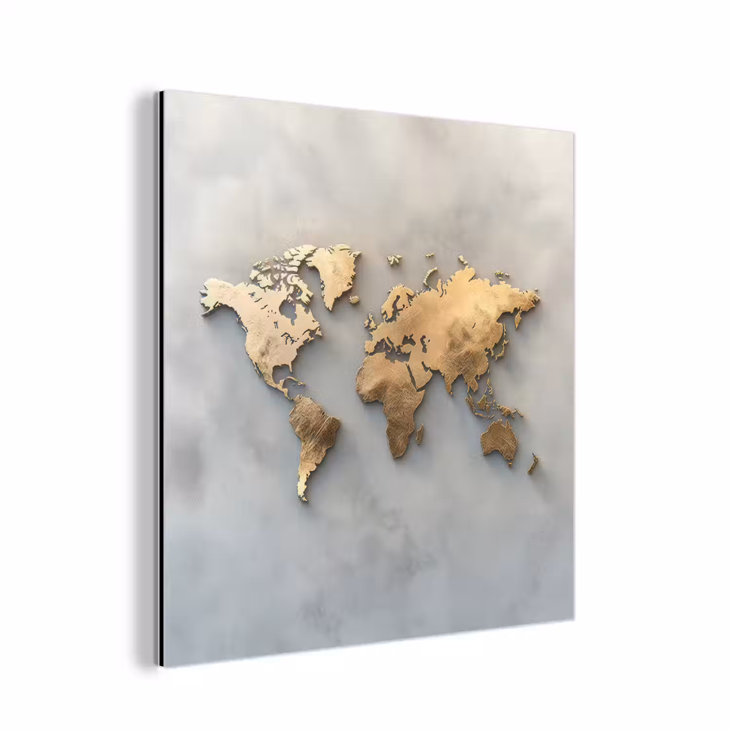 Wereldkaart - Metaal - Grijs aluminium wit klein -3d