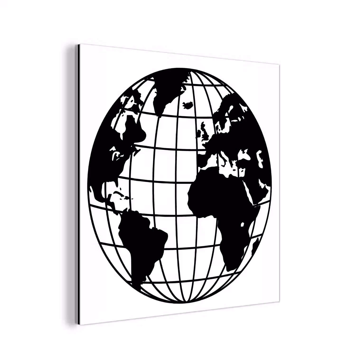 Wereldkaart - Minimalistisch - Zwart - Wit aluminium wit klein -3d